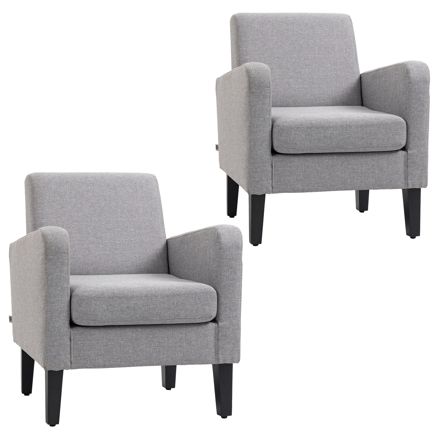 2 Pieces Modern Armchairs with Rubber Wood Legs, Upholstered Accent Chairs, Single Sofa for Living Room, Bedroom