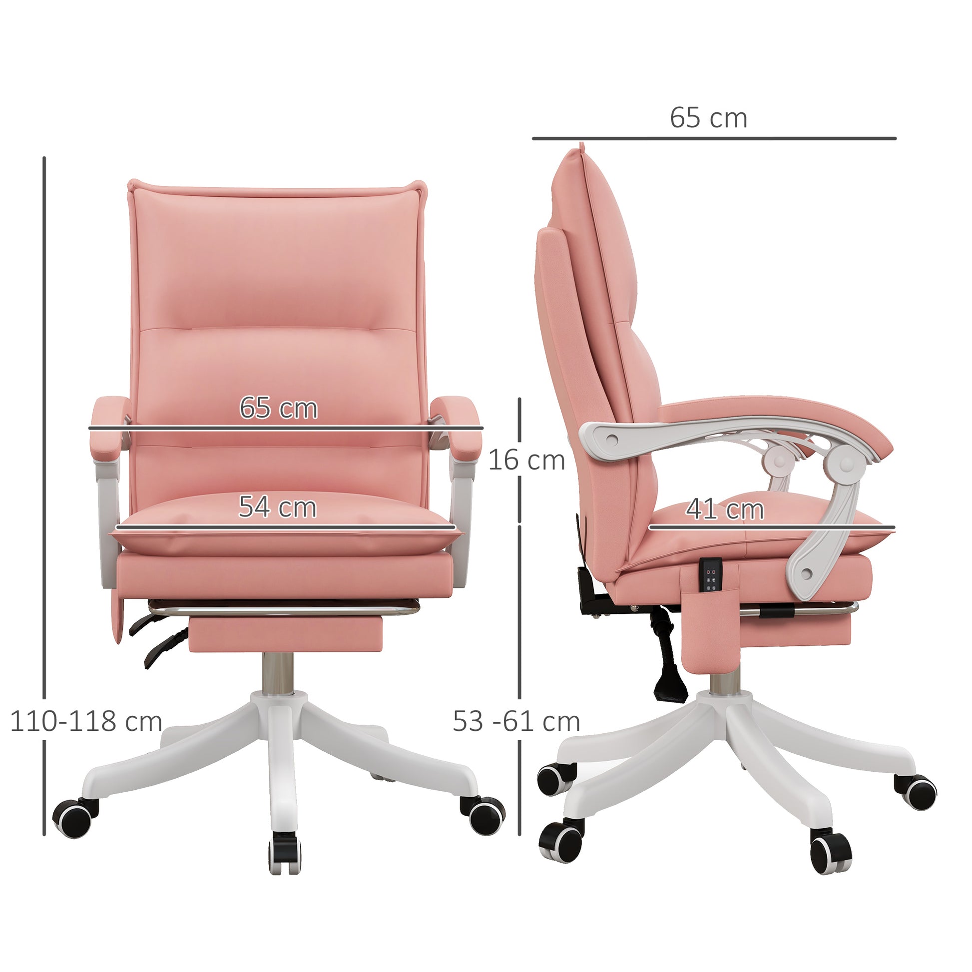 Image for Vinsetto Vibration Massage Office Chair with Heat, Faux Leather Computer Chair with Footrest, Armrest, Reclining Back, Double-tier Padding, Pink