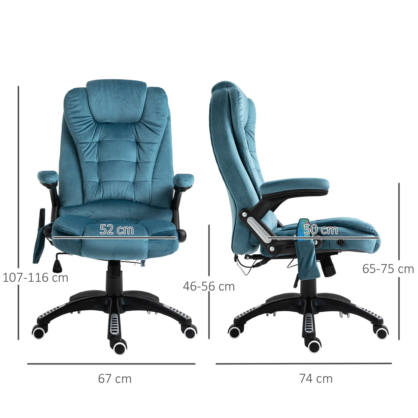 Image for Vinsetto Massage Recliner Chair Heated Office Chair with Six Massage Points Velvet-Feel Fabric 360° Swivel Wheels Blue