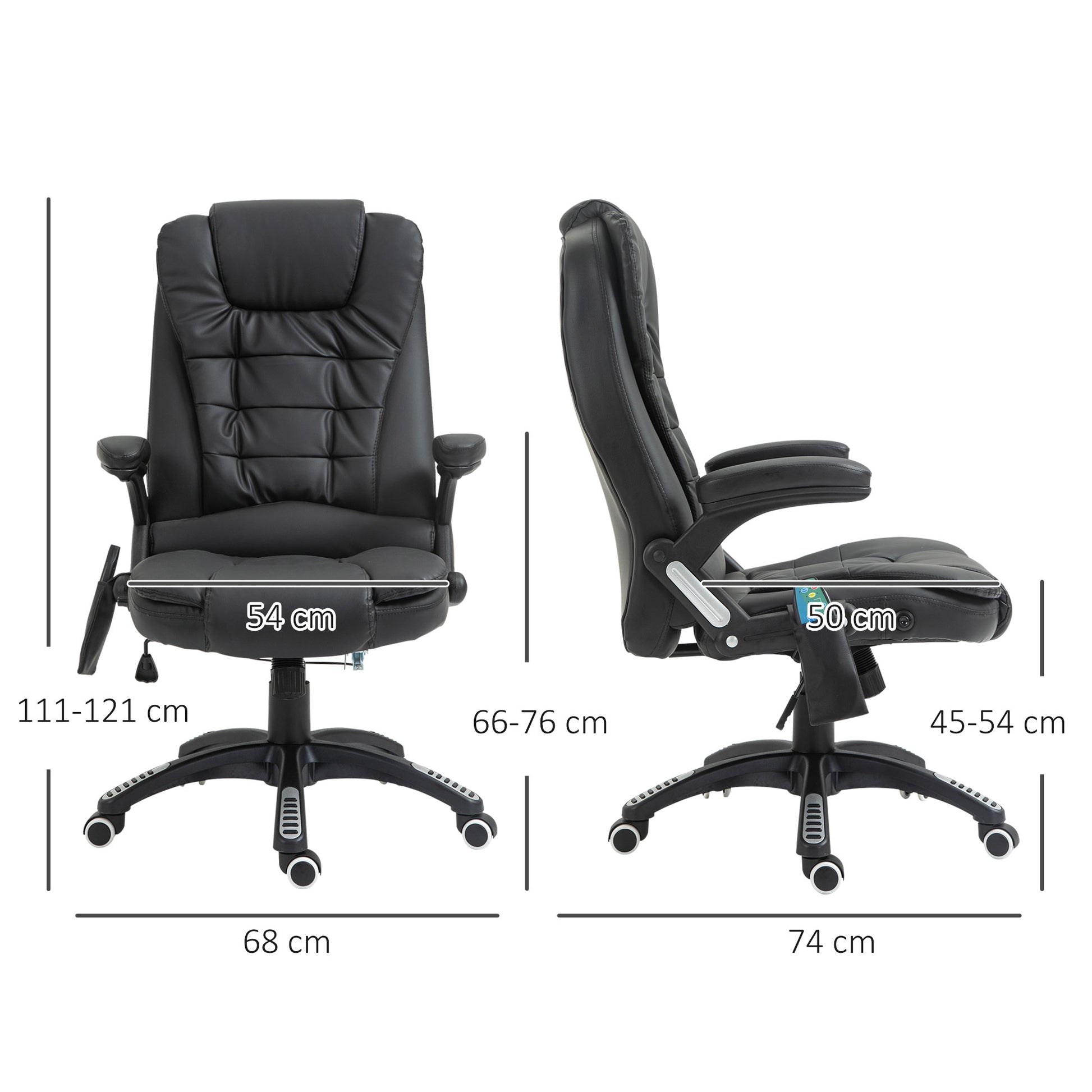 Image for HOMCOM Massage Chair with Heat, High Back PU Leather Executive Office Chair W/ Tilt and Reclining Function, Black