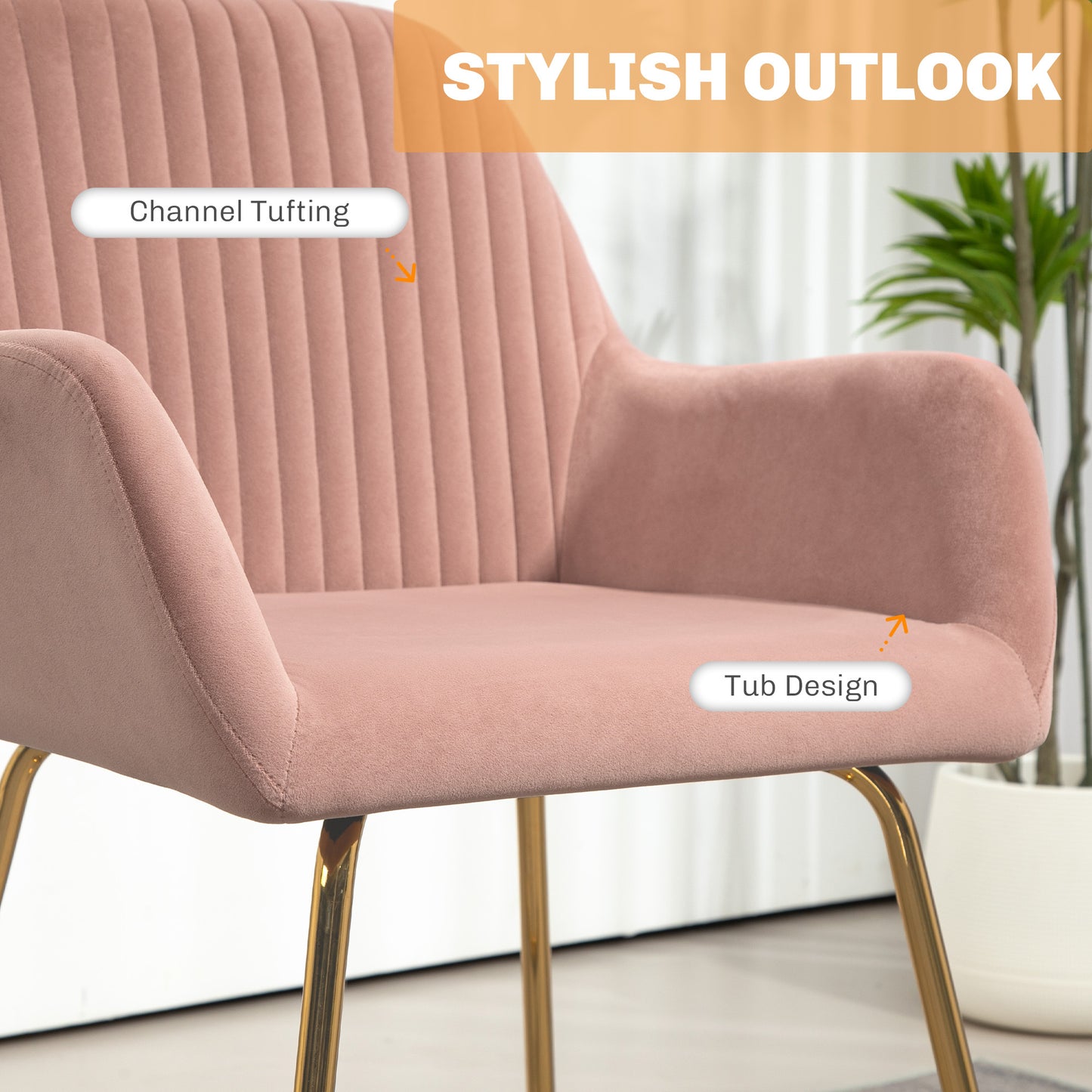HOMCOM Modern Arm Chair Set of 2 Upholstered Accent Chair with Metal Base for Living Room - ChairwayUK
