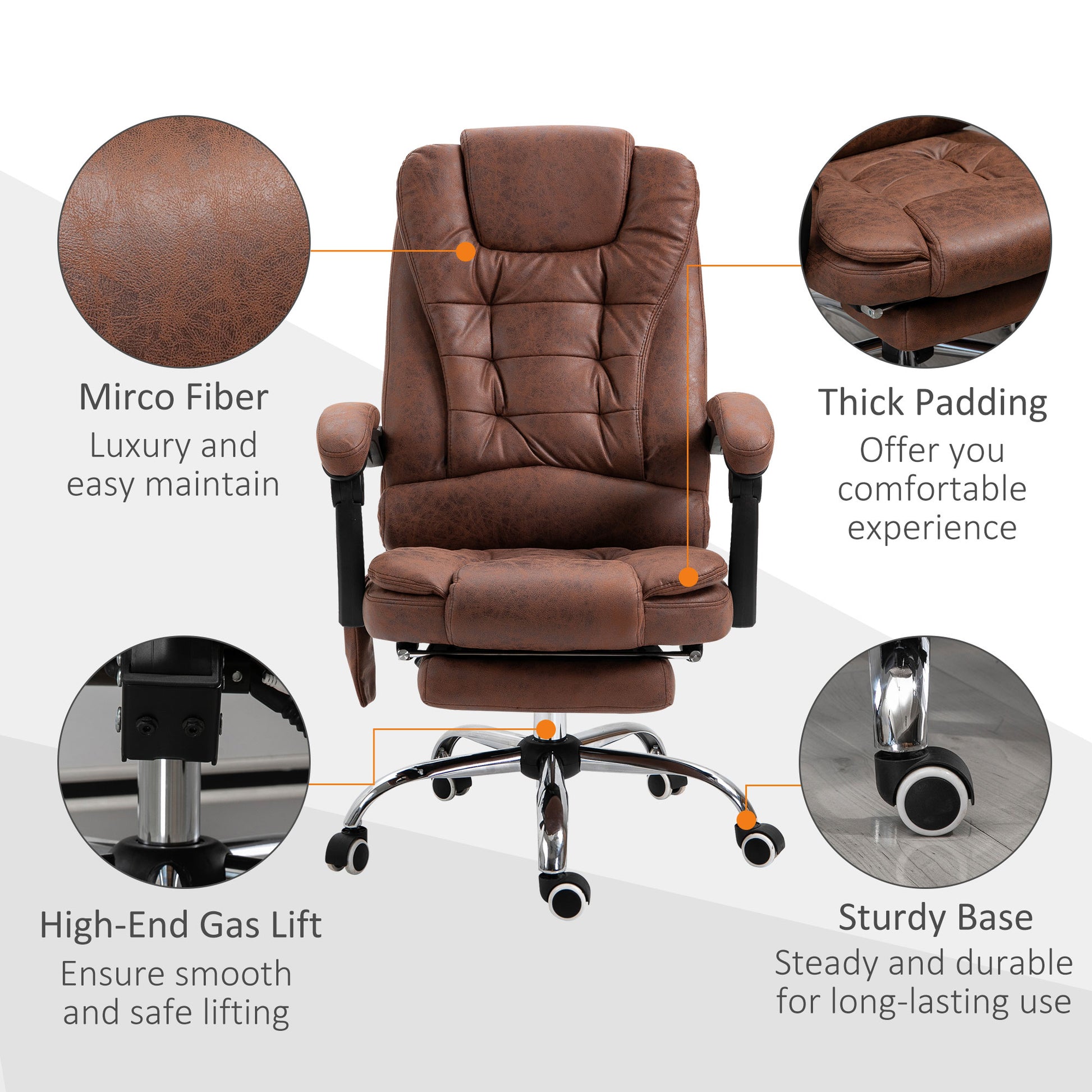 Image for Vinsetto Heated 6 Points Vibration Massage Executive Office Chair Adjustable Swivel Ergonomic High Back Desk Chair Recliner with Footrest Brown