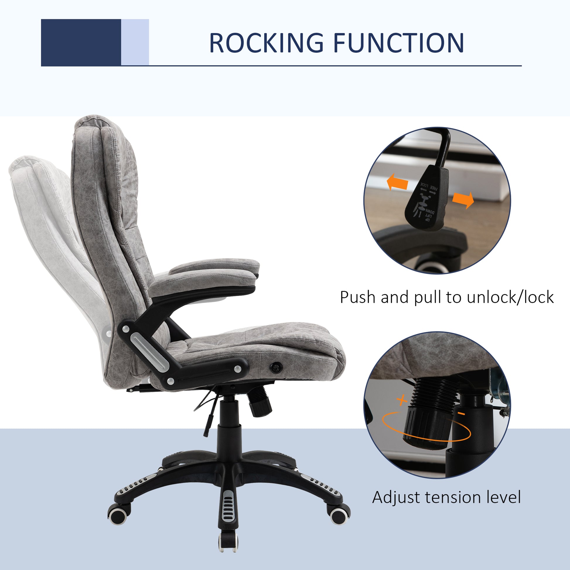 Image for Vinsetto Ergonomic Office Chair Comfortable Desk Chair with Armrests Adjustable Height Reclining and Tilt Function Grey