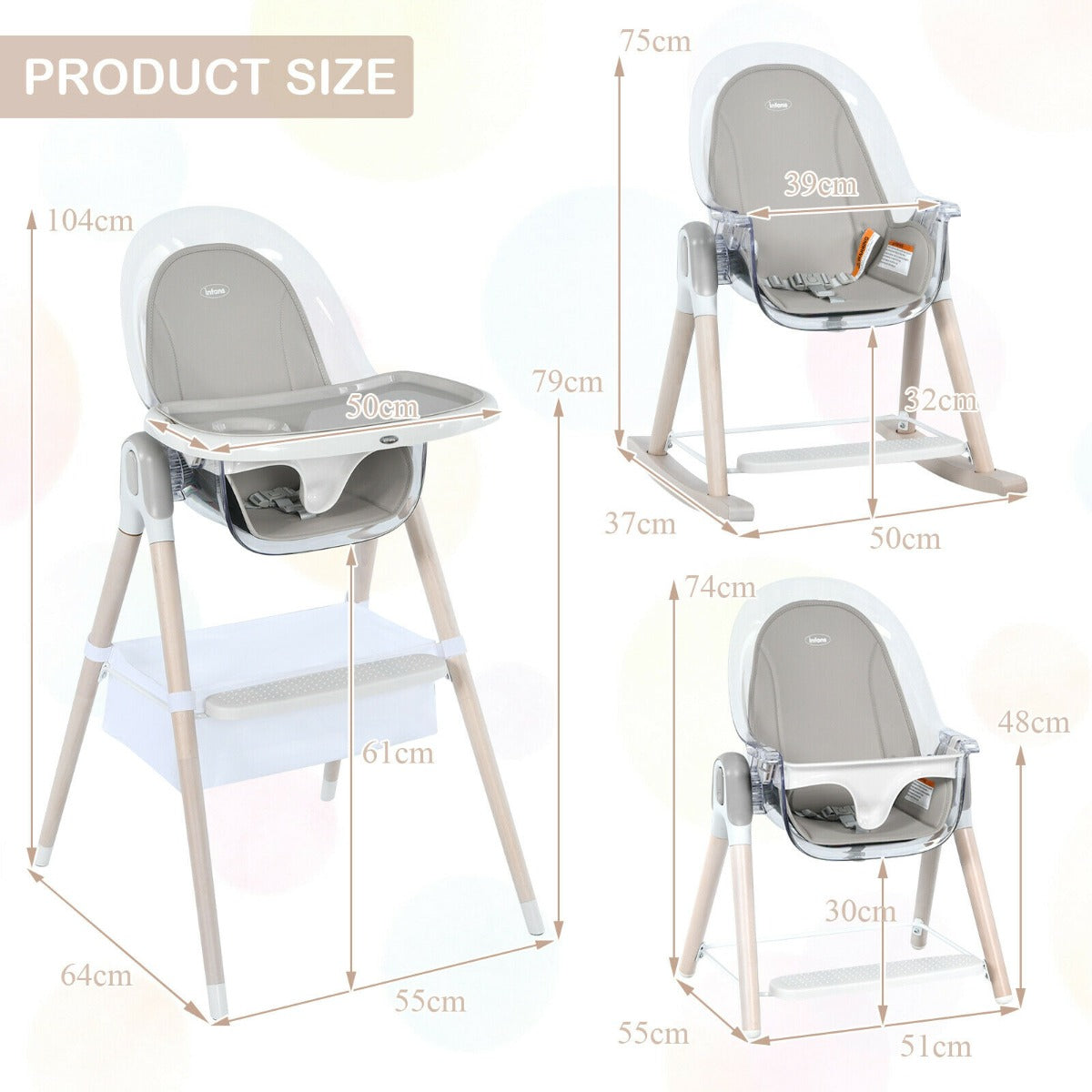 Convertible Baby Highchair with Mesh Storage Bag and Footrest