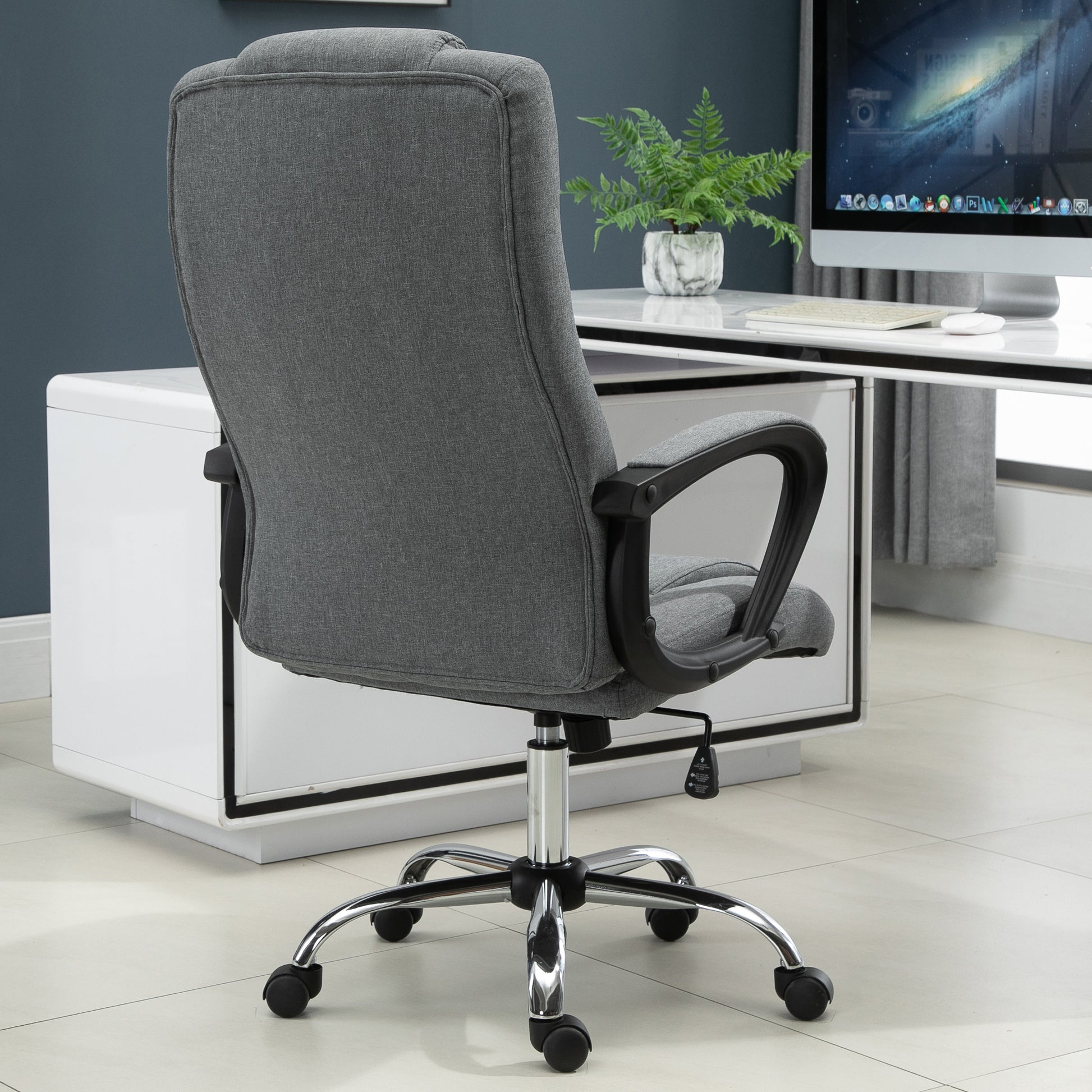 Image for Vinsetto High Back Office Chair 360° Swivel Chair Adjustable Height Tilt Function Linen Deep Grey 62W x 62D x 110-119H cm