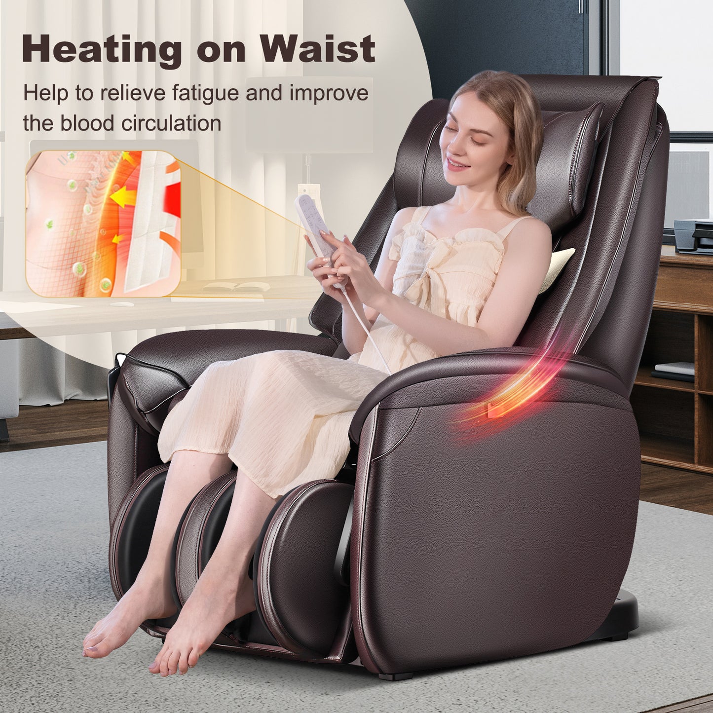 3D Zero Gravity Massage Chair with Full Body Massage and Back Heater -Brown with heater to relax and reduce pain with enhanced blood circulation