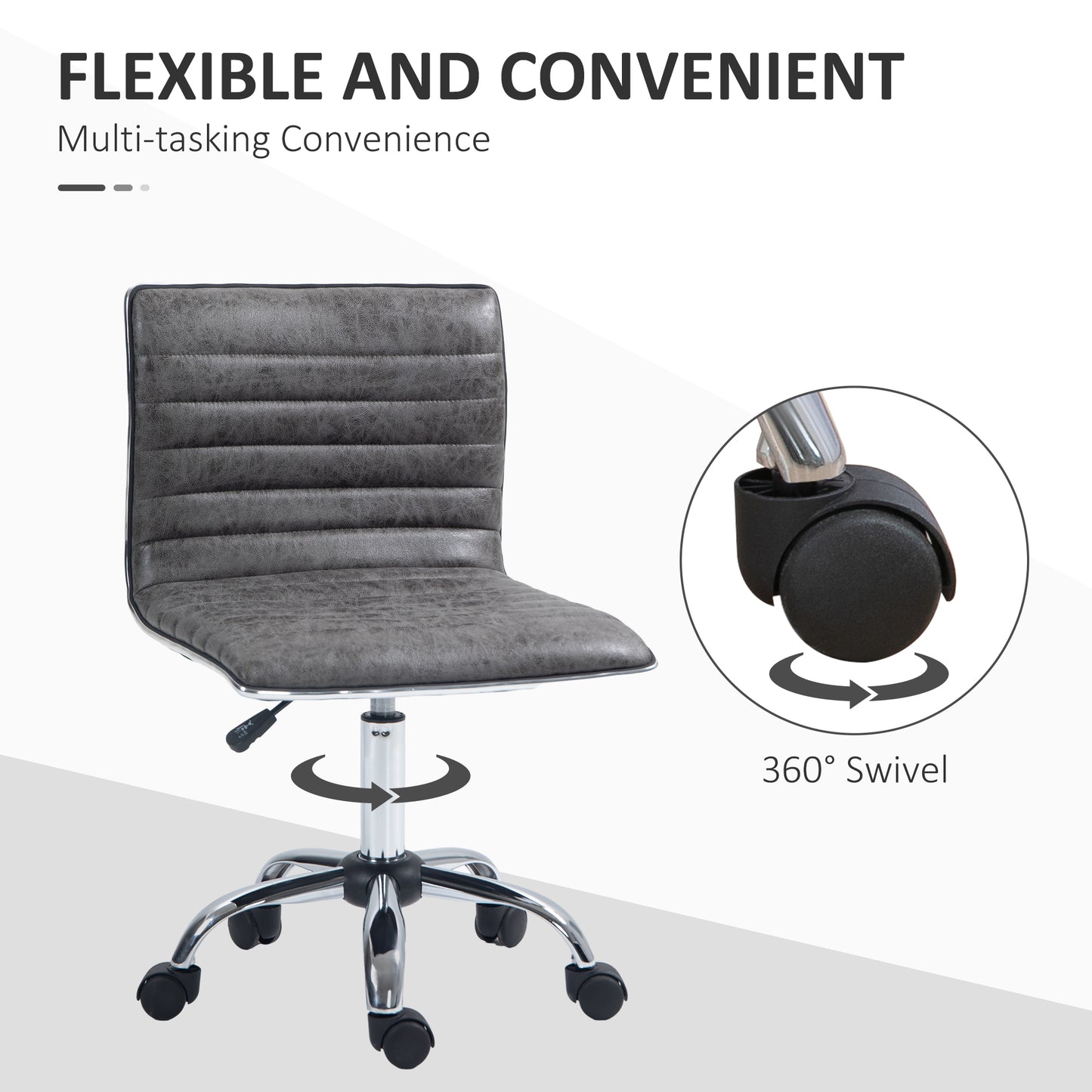 Image for Vinsetto Adjustable Swivel Office Chair with Armless Mid-Back in Microfibre Cloth and Chrome Base - Grey