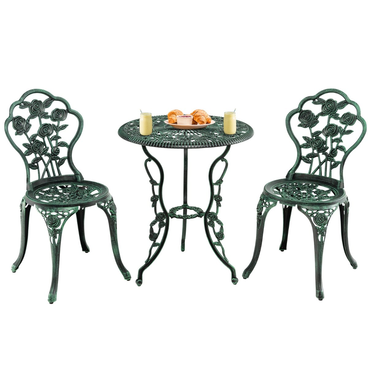 3pcs Aluminium Bistro Dining Table Set with Roses Design