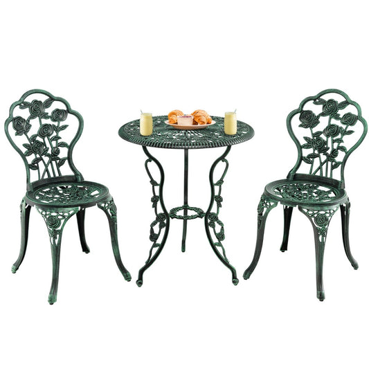 3pcs Aluminium Bistro Dining Table Set with Roses Design
