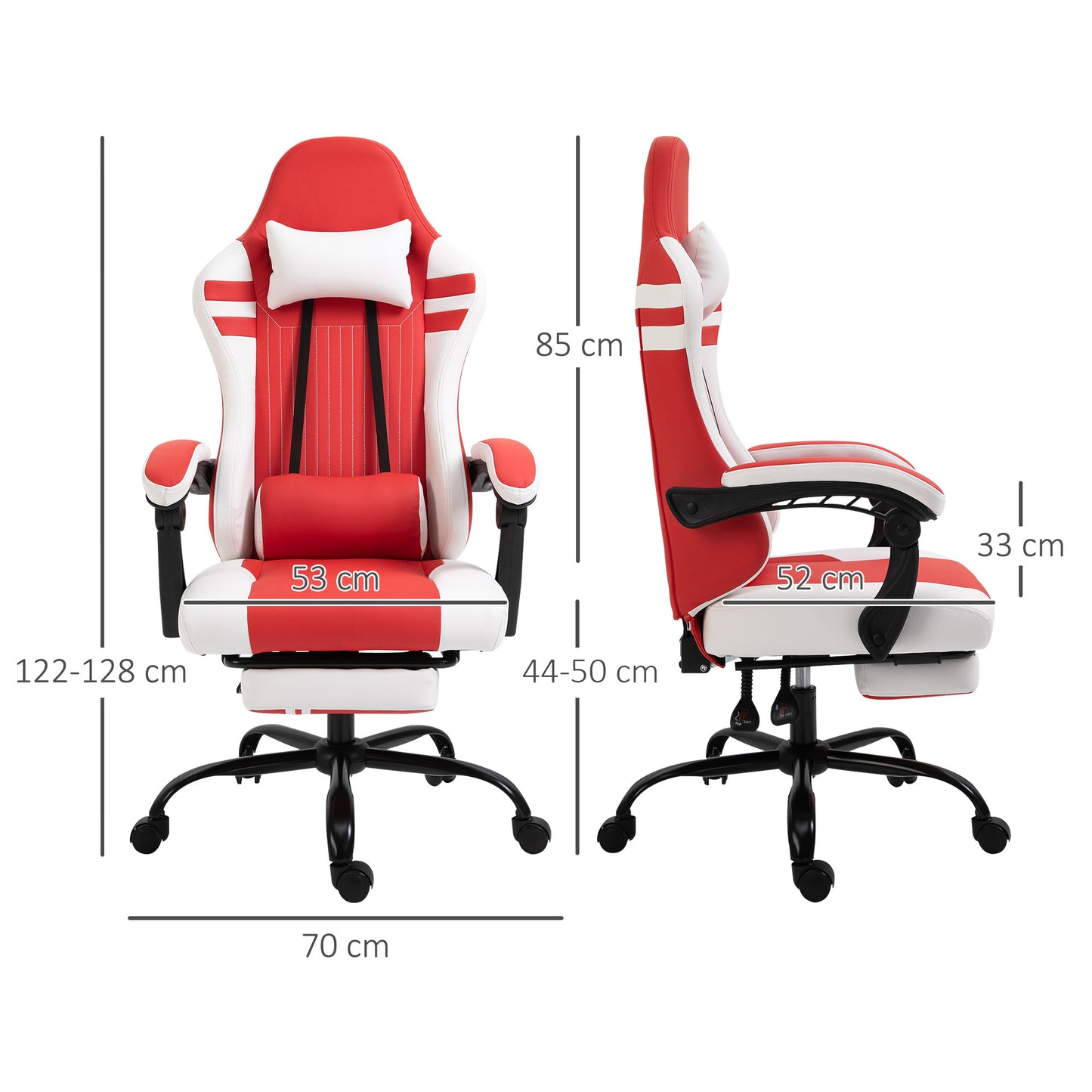 Image for Vinsetto PU Leather Gaming Chair w/ Headrest, Footrest, Wheels, Adjustable Height, Racing Gamer Recliner, Red White