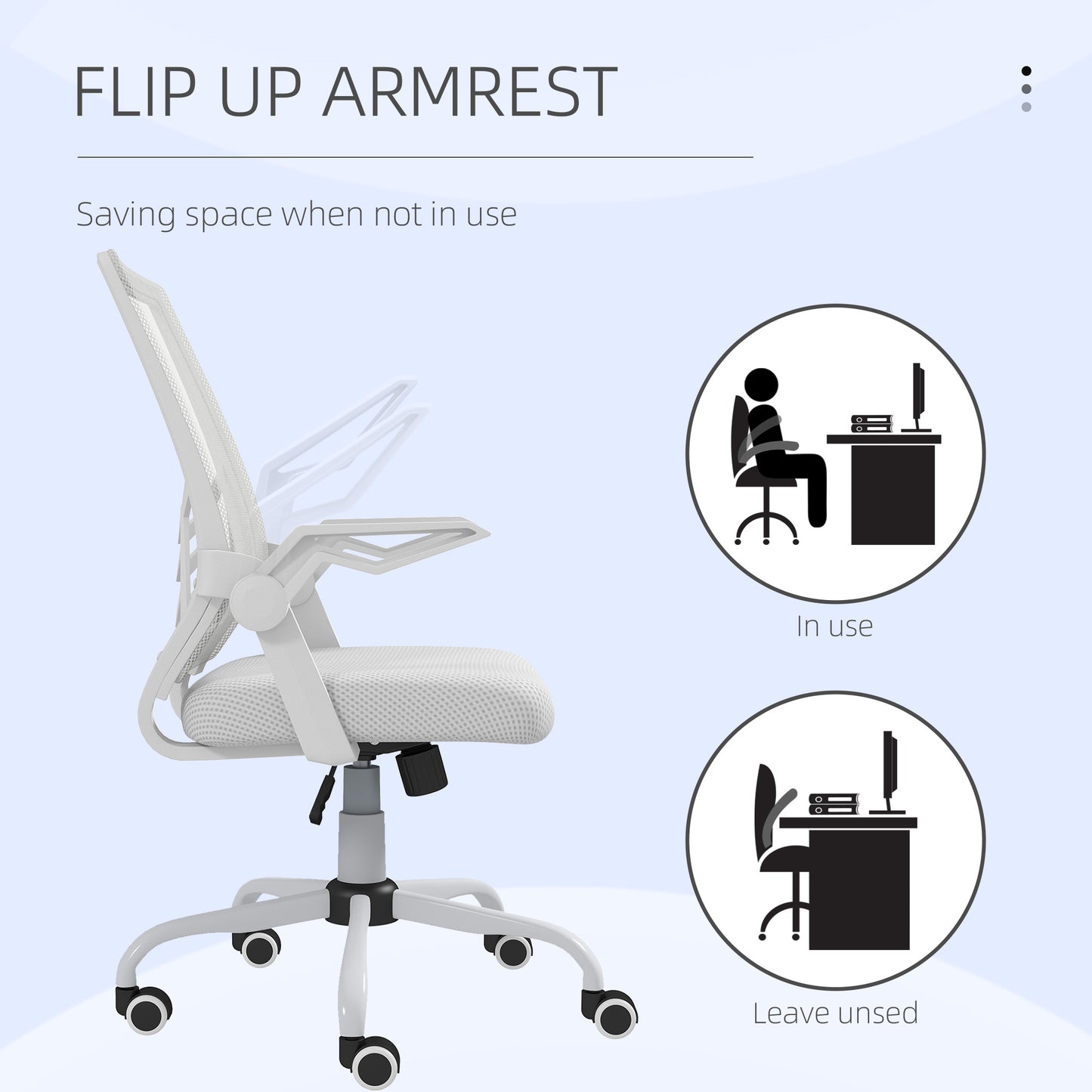 Image for Vinsetto Mesh Office Chair, Computer Desk Chair with Flip-up Armrests, Lumbar Back Support and Swivel Wheels, White