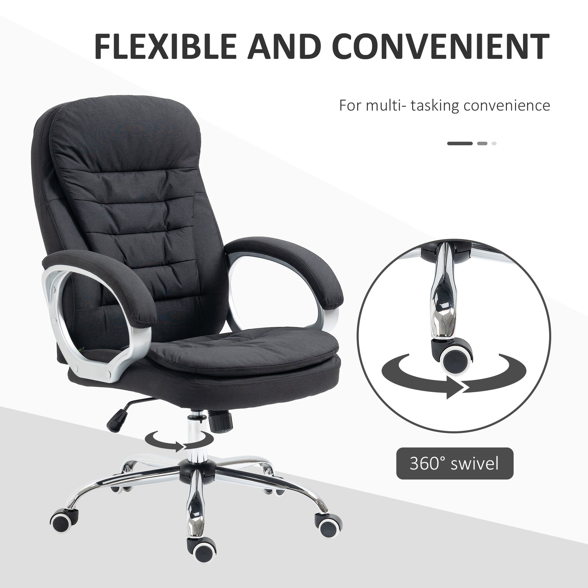 Image for Vinsetto Ergonomic Office Chair Task Chair for Home with Arm, Swivel Wheels, Linen Fabric, Black