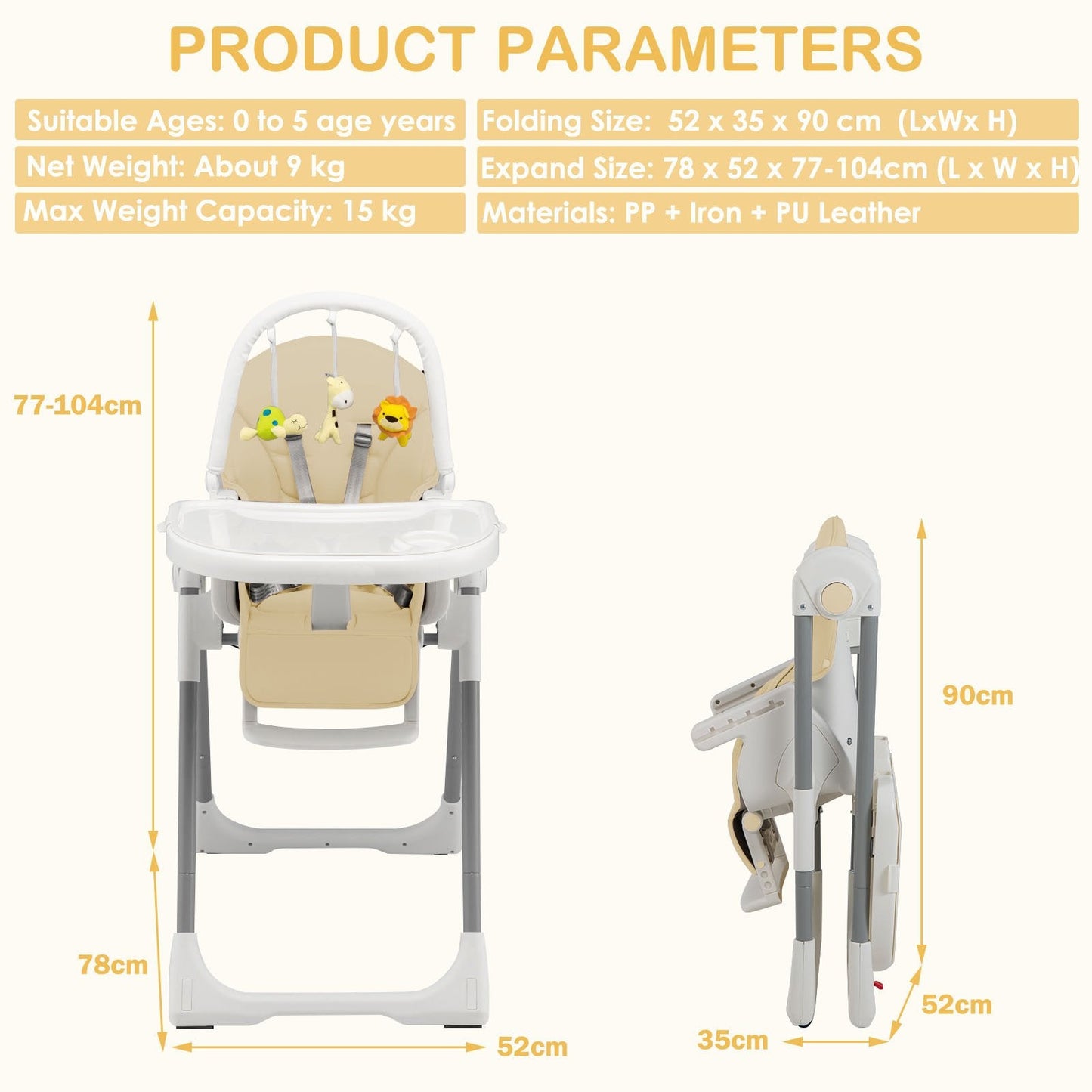 4 - in - 1 Foldable Baby High Chair with 7 Adjustable Heights and 4 Reclining Angles - Beige - ChairwayUKBaby ChairAD10018MS4 - in - 1 Foldable Baby High Chair with 7 Adjustable Heights and 4 Reclining Angles - Beige