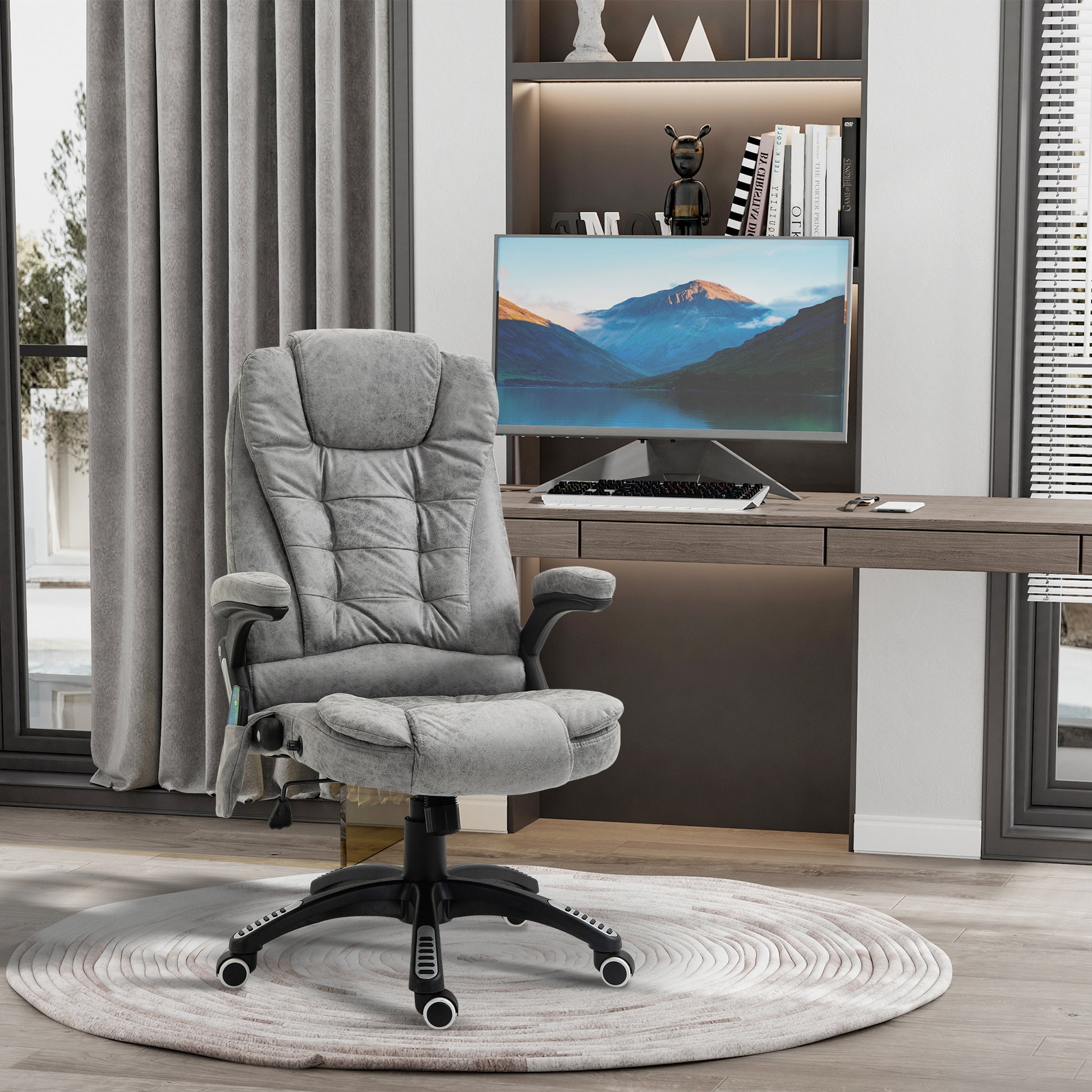 Image for Vinsetto Massage Recliner Chair Heated Office Chair with Six Massage Points Microfiber Cloth 360° Swivel Wheels Grey