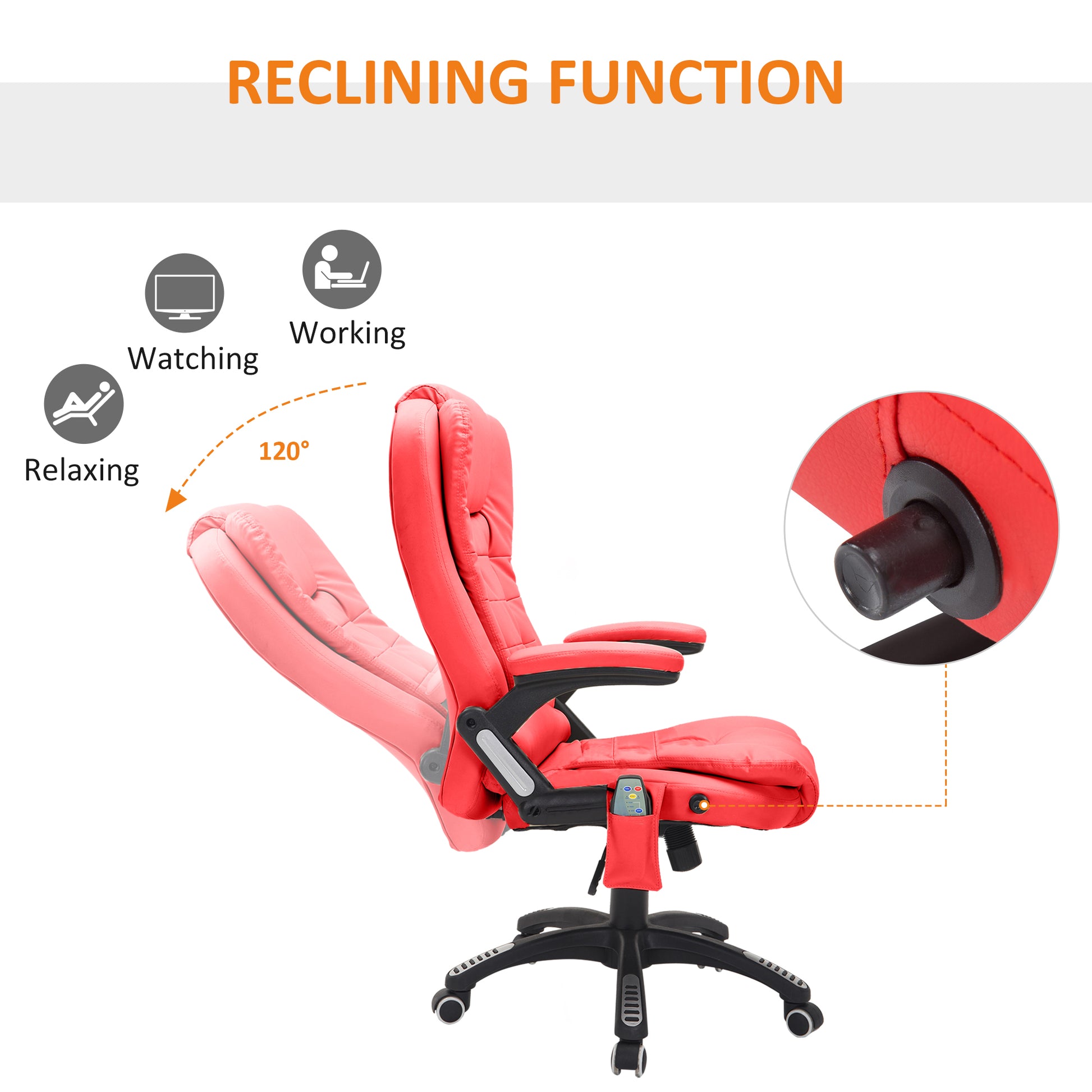 Image for HOMCOM Ergonomic Chair with Massage and Heat, High Back PU Leather Massage Office Chair With Tilt and Reclining Function, Red