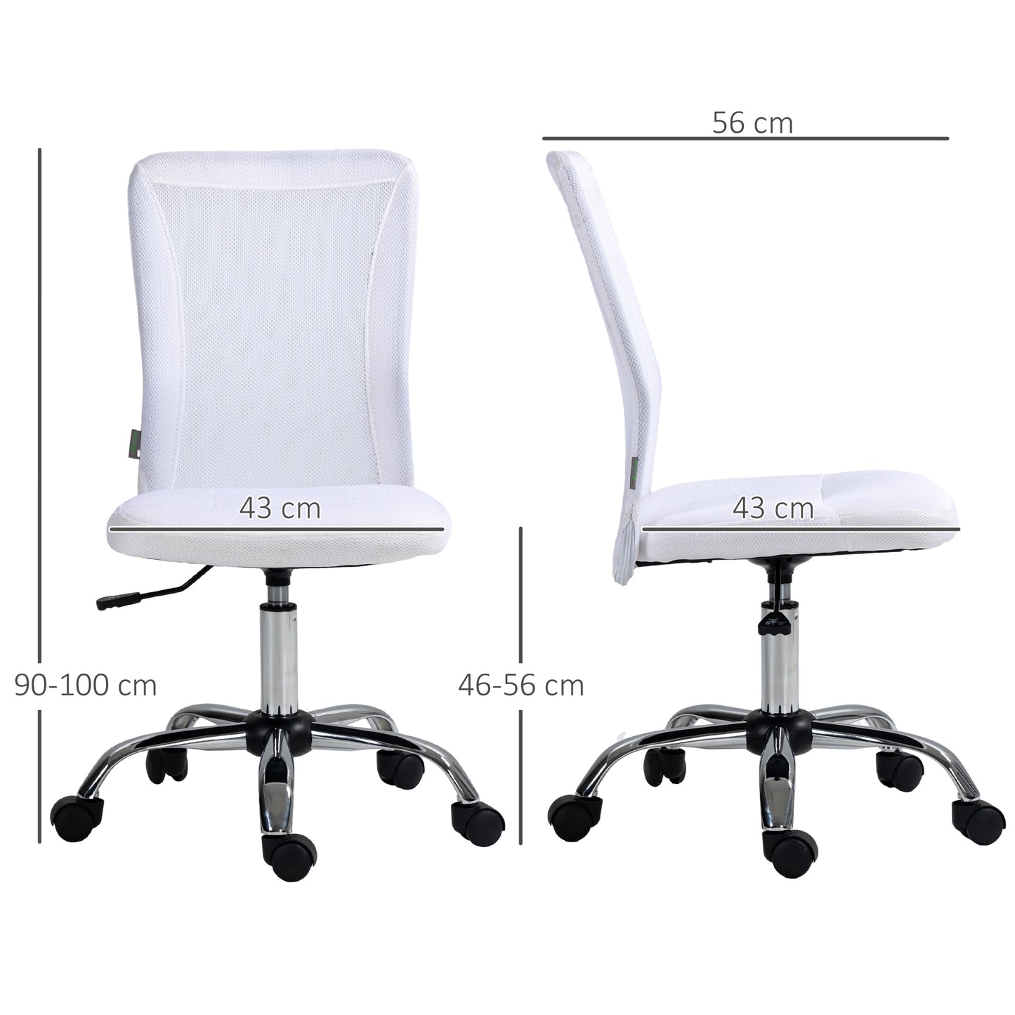 Image for Vinsetto Computer Desk Chair, Mesh Office Chair with Adjustable Height and Swivel Wheels, Armless Study Chair, White