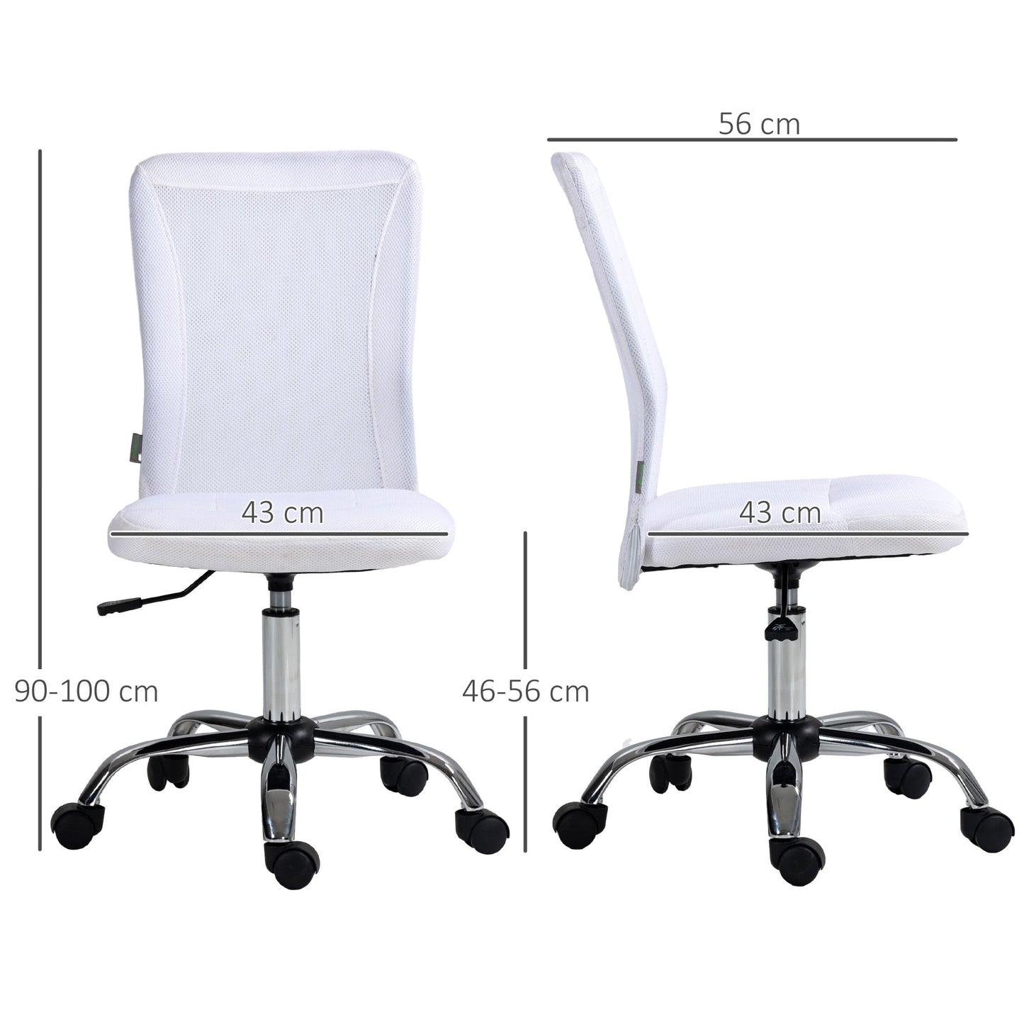 Vinsetto Computer Desk Chair, Mesh Office Chair with Adjustable Height and Swivel Wheels, Armless Study Chair