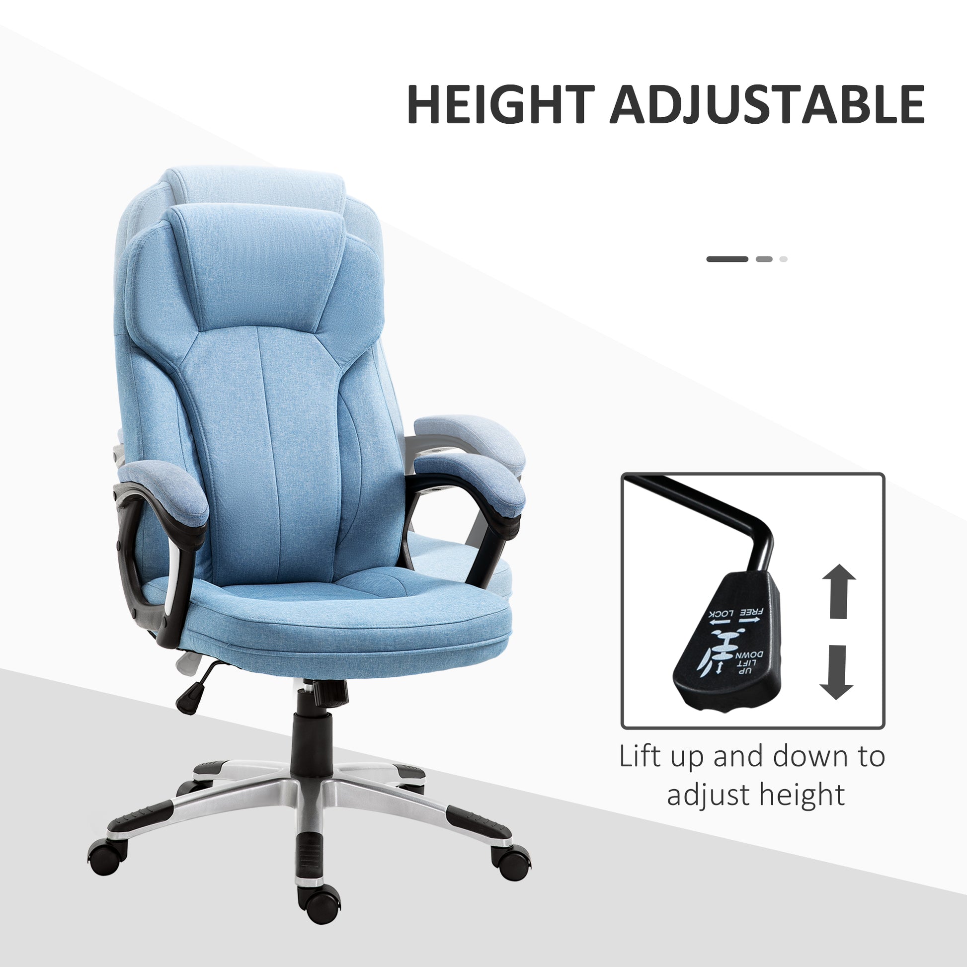 Image for Vinsetto Linen Fabric Home Office Chair, Height Adjustable Computer Chair with Padded Armrests and Tilt Function, Blue