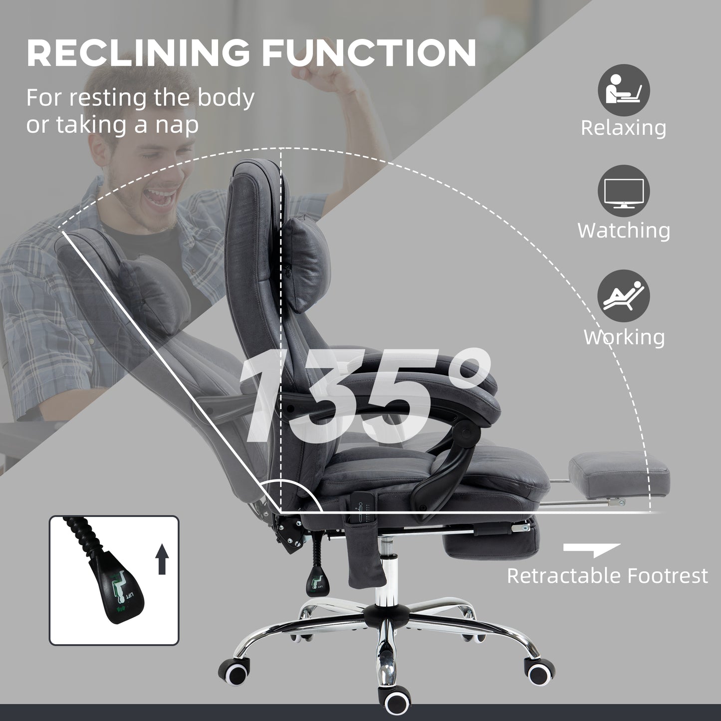 Image for Vinsetto High Back Vibration Massage Office Chair with Headrest, Reclining Computer Chair with Footrest, Swivel Wheels, Remote