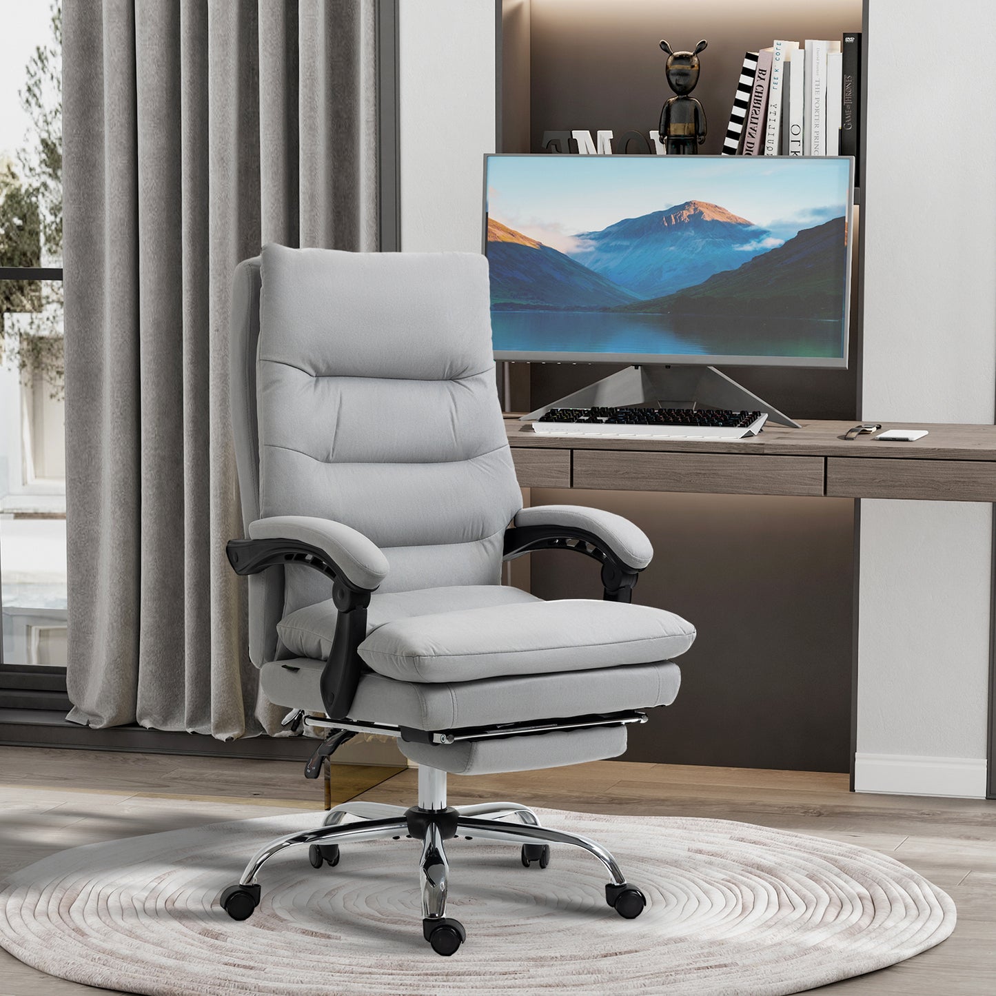 Image for Vinsetto Vibration Massage Office Chair with Heat, Microfibre Computer Chair with Footrest, Armrest, Reclining Back, Double-tier Padding, Grey