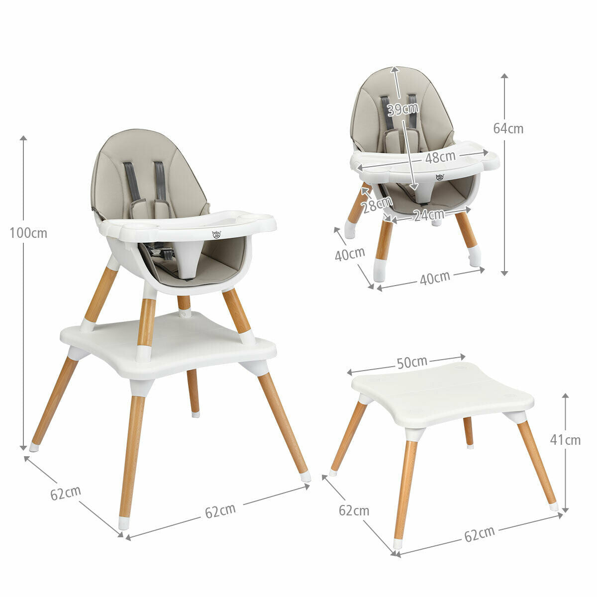 4 in 1 convertible feeding chair dimensions