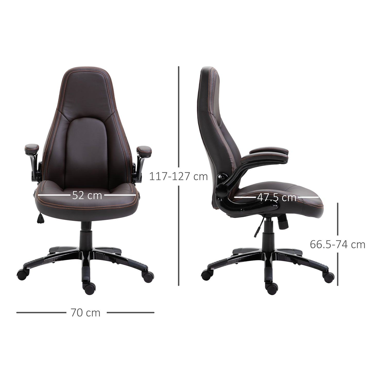 Image for Vinsetto PU Leather Office Chair, Swivel Computer Desk Chair with Adjustable Height, Flip Up Armrests and Tilt Function, Dark Brown