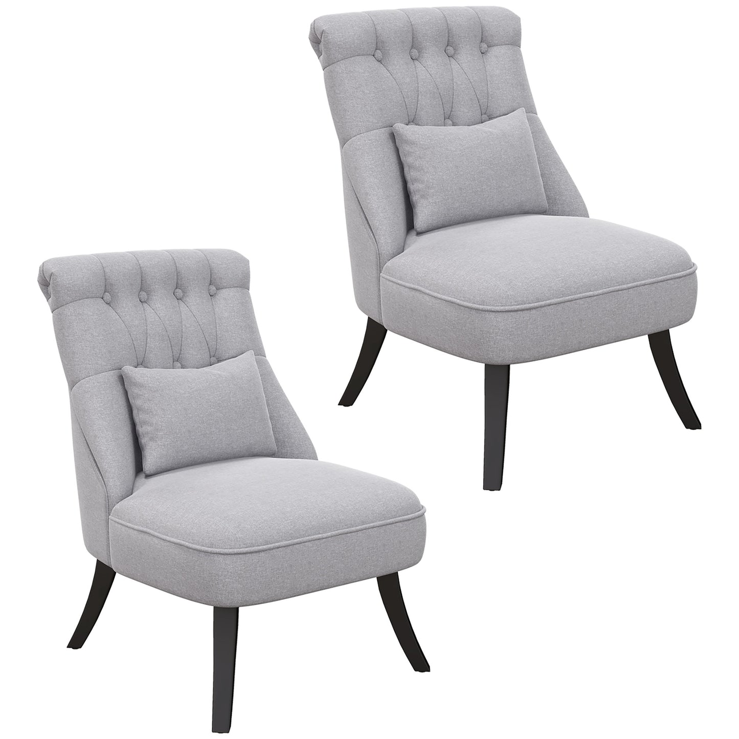 HOMCOM Tub Chair, Armless Single Sofa, Modern Button Tufted Armchair, Upholstered Linen Fabric Longue Accent Chair for Living Room, Bedroom, Set of 2 - ChairwayUK