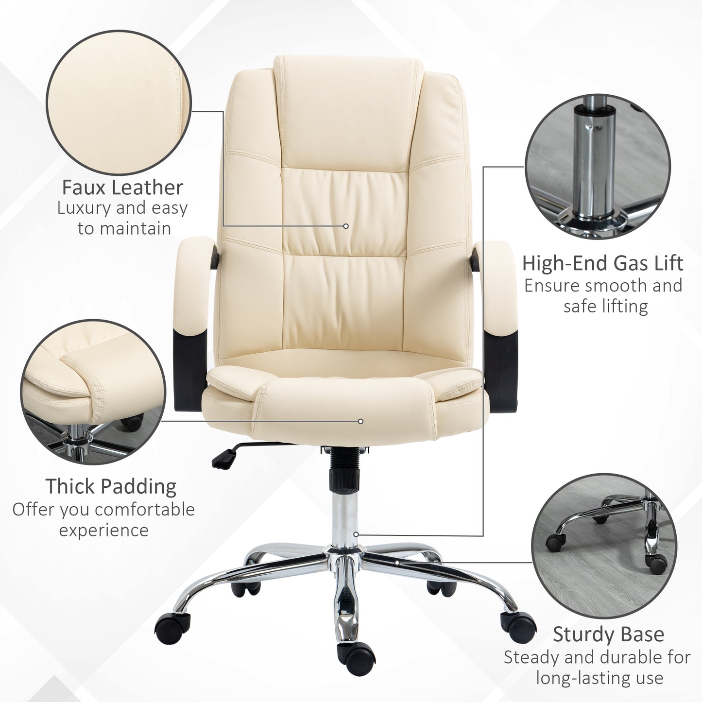 Image for Vinsetto High Back Swivel Chair, PU Leather Executive Office Chair with Padded Armrests, Adjustable Height, Tilt Function, Beige