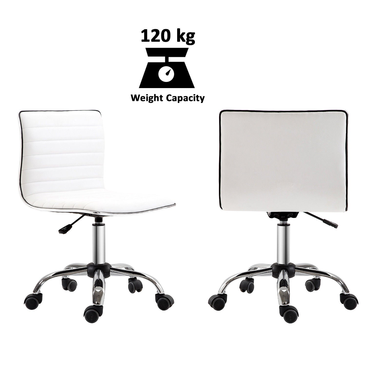 Image for HOMCOM Adjustable Swivel Office Chair with Armless Mid-Back in PU Leather and Chrome Base - White