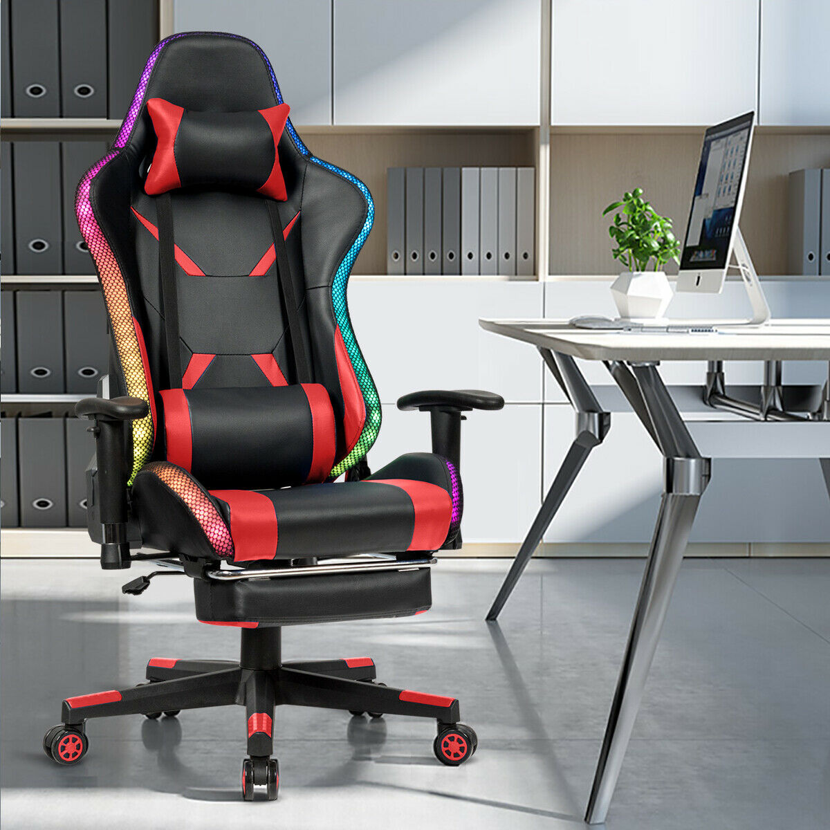 Image for Ergonomic Gaming Chair with Adjustable High Back and Remote Control LED