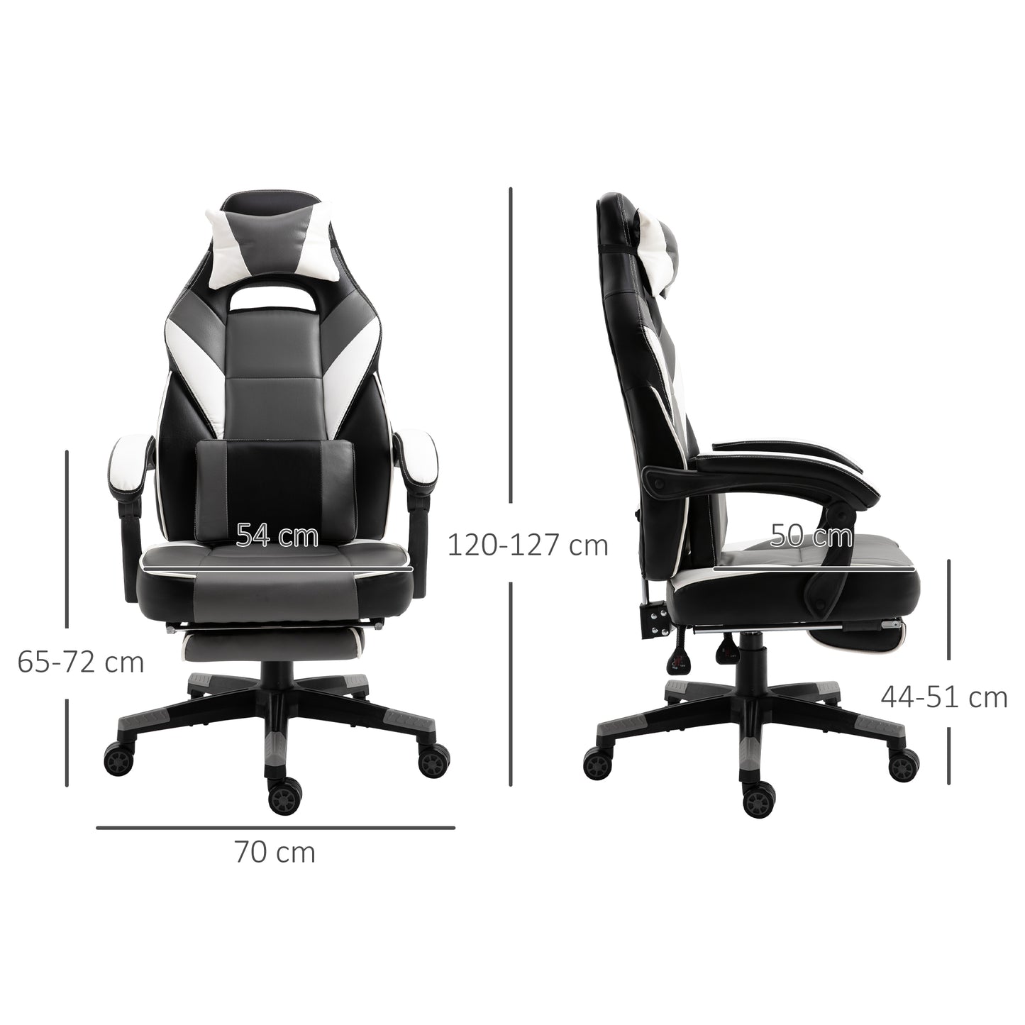 Image for Vinsetto Gaming Chair Ergonomic Recliner w/ Thick Padding Footrest Headrest Lumbar Pillow 5 Wheels Racing Swivel Height Adjustable Home Office Grey