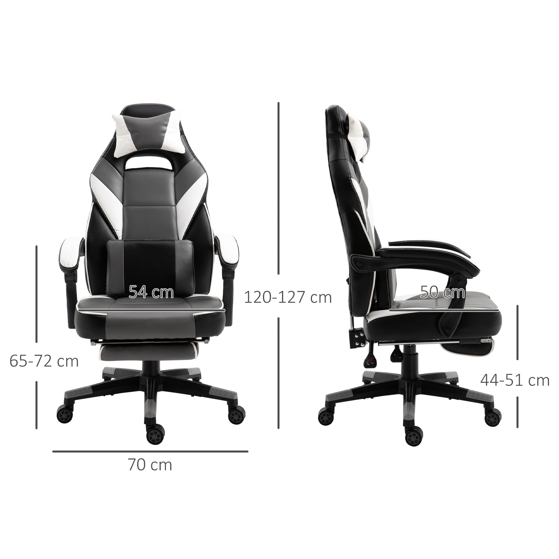 Image for Vinsetto Gaming Chair Ergonomic Recliner w/ Thick Padding Footrest Headrest Lumbar Pillow 5 Wheels Racing Swivel Height Adjustable Home Office Grey