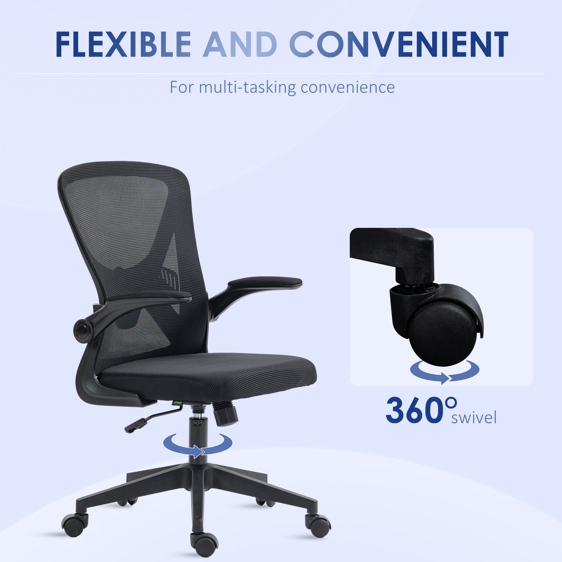 Image for Vinsetto Mesh Office Chair Swivel Task Desk Chair for Home with Lumbar Back Support, Adjustable Height, Flip-Up Arm, Black