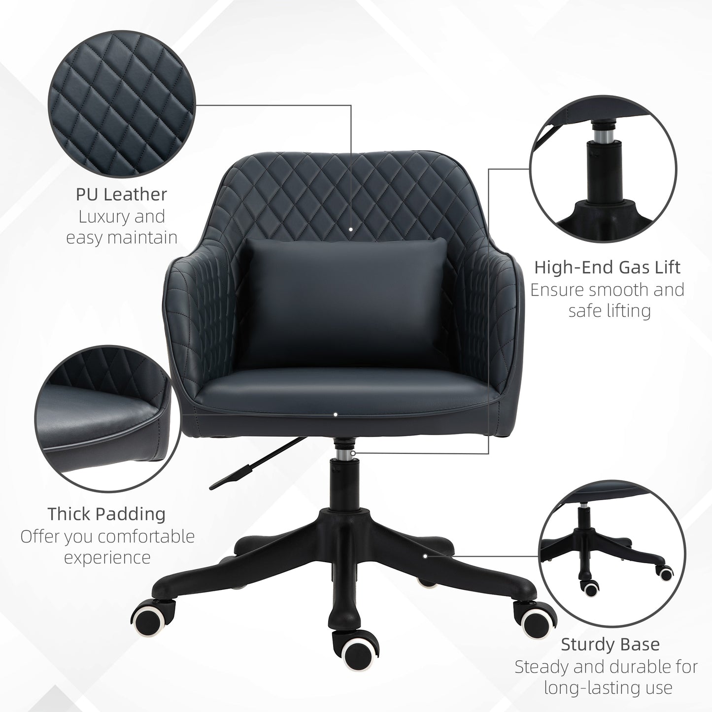 Image for Vinsetto PU Leather Office Chair with Rechargeable Electric Vibration Massage Lumbar Pillow, Wheels, Blue