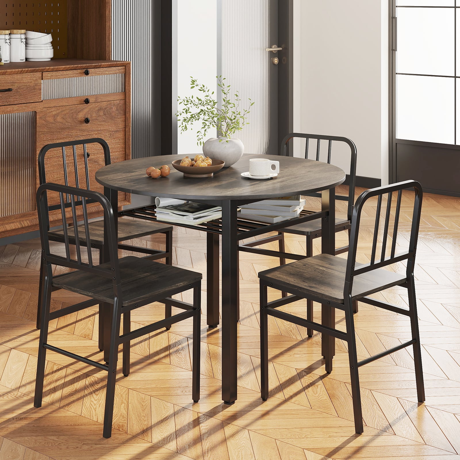 5 Piece Dining Table Set with Storage Rack for Dining Room Coffee Dinning room 