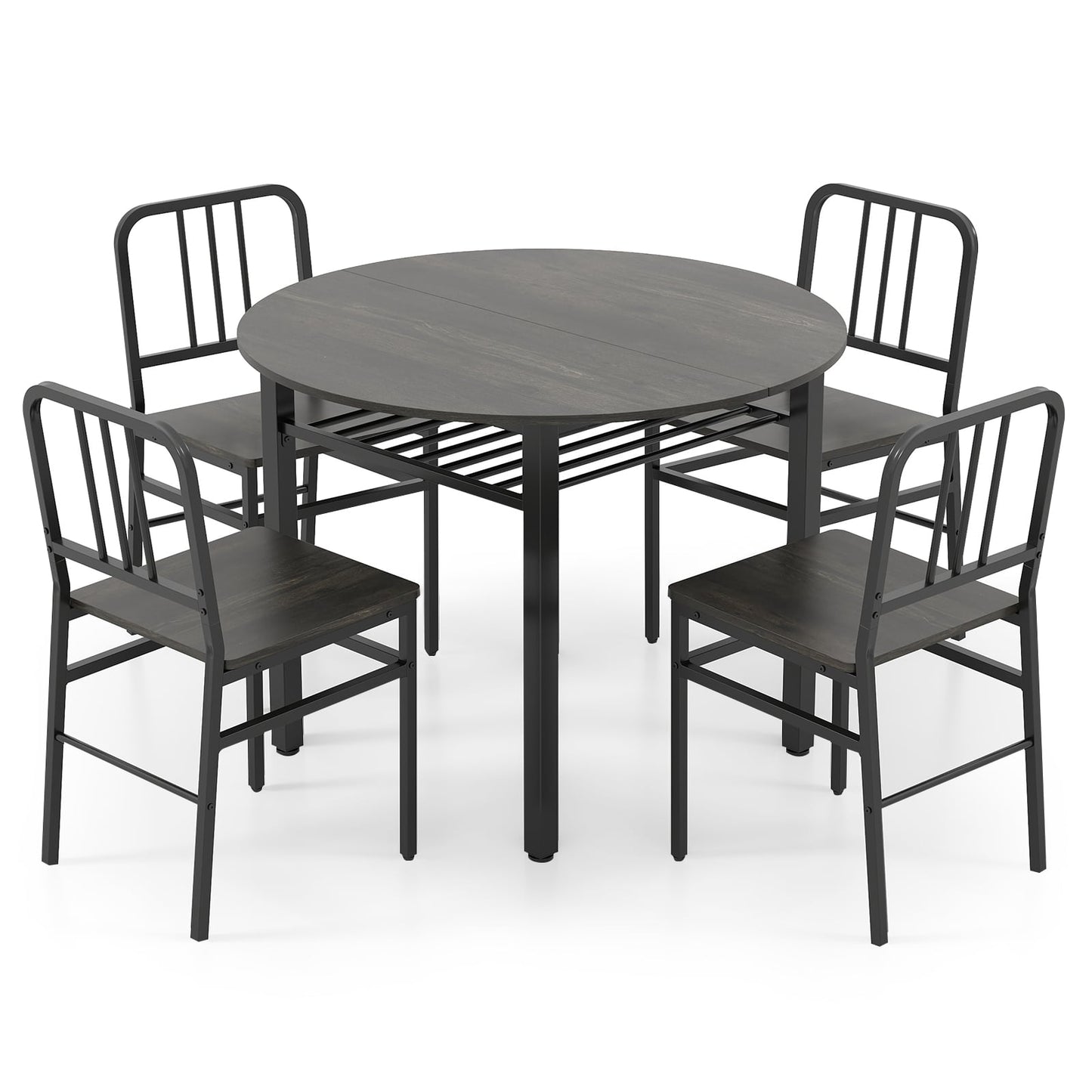 5 Piece Dining Table Set with Storage Rack for Dining Room Main Grey