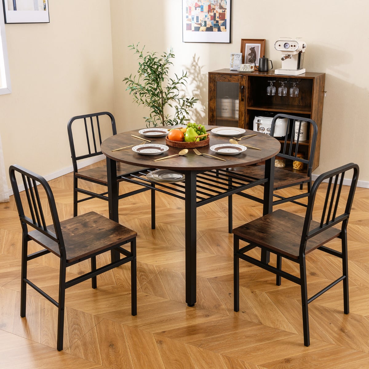 5 Piece Dining Table Set with Storage Rack for Dining Room White Dinning room Coffee