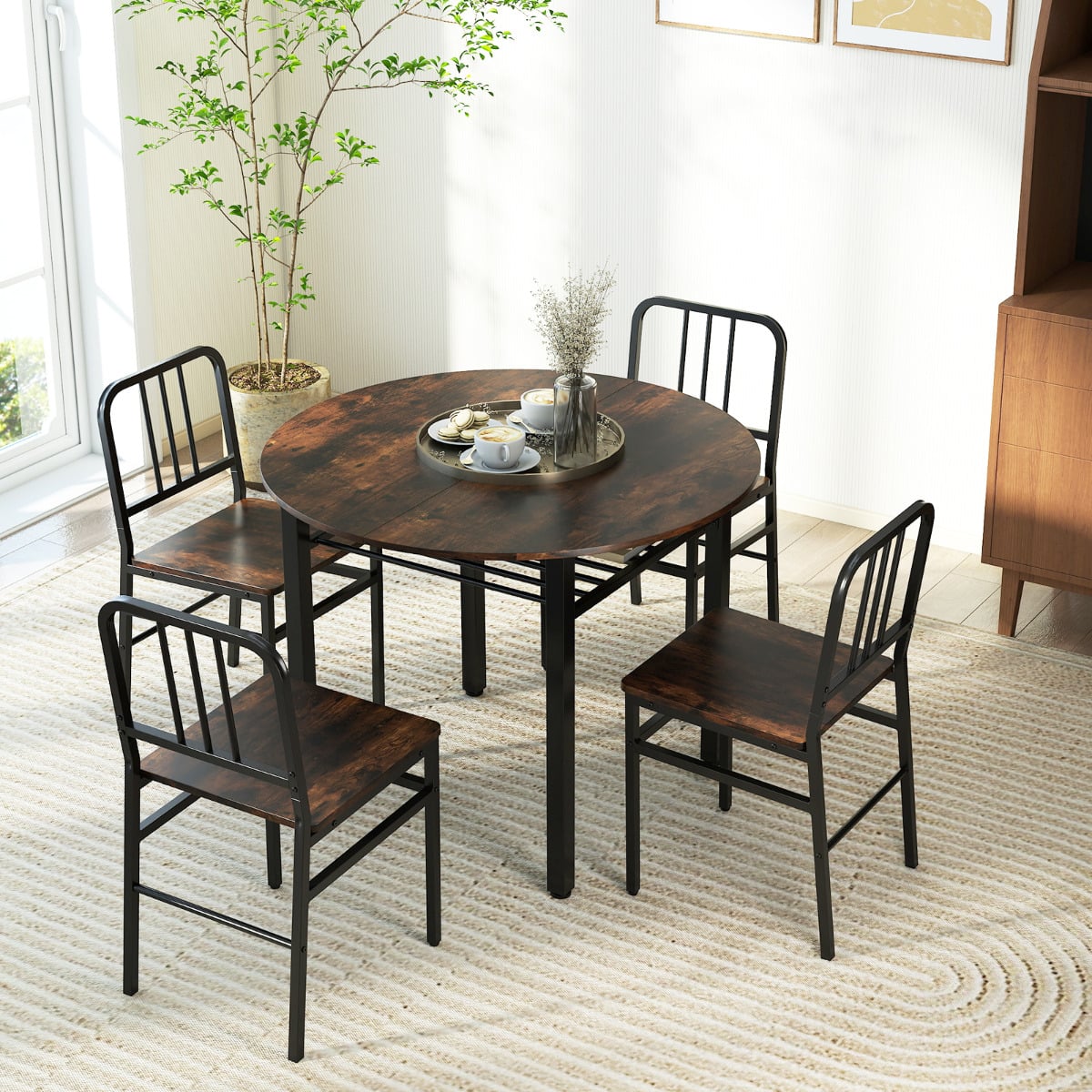 5 Piece Dining Table Set with Storage Rack for Dining Room White Dinning room Coffee