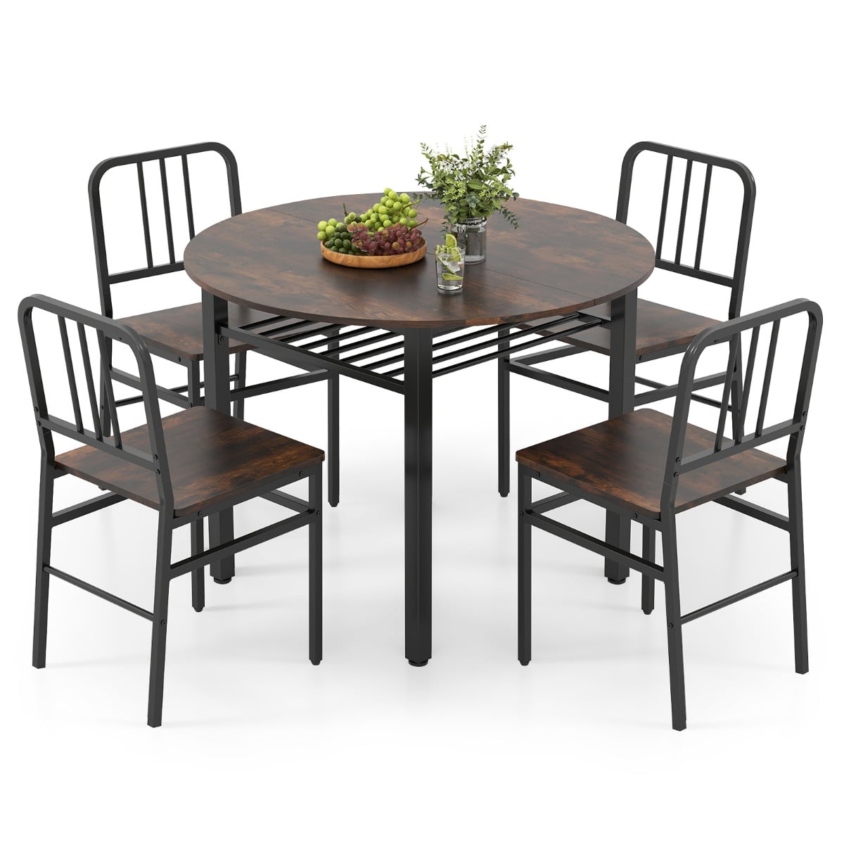 5 Piece Dining Table Set with Storage Rack for Dining Room White Dinning room Coffee