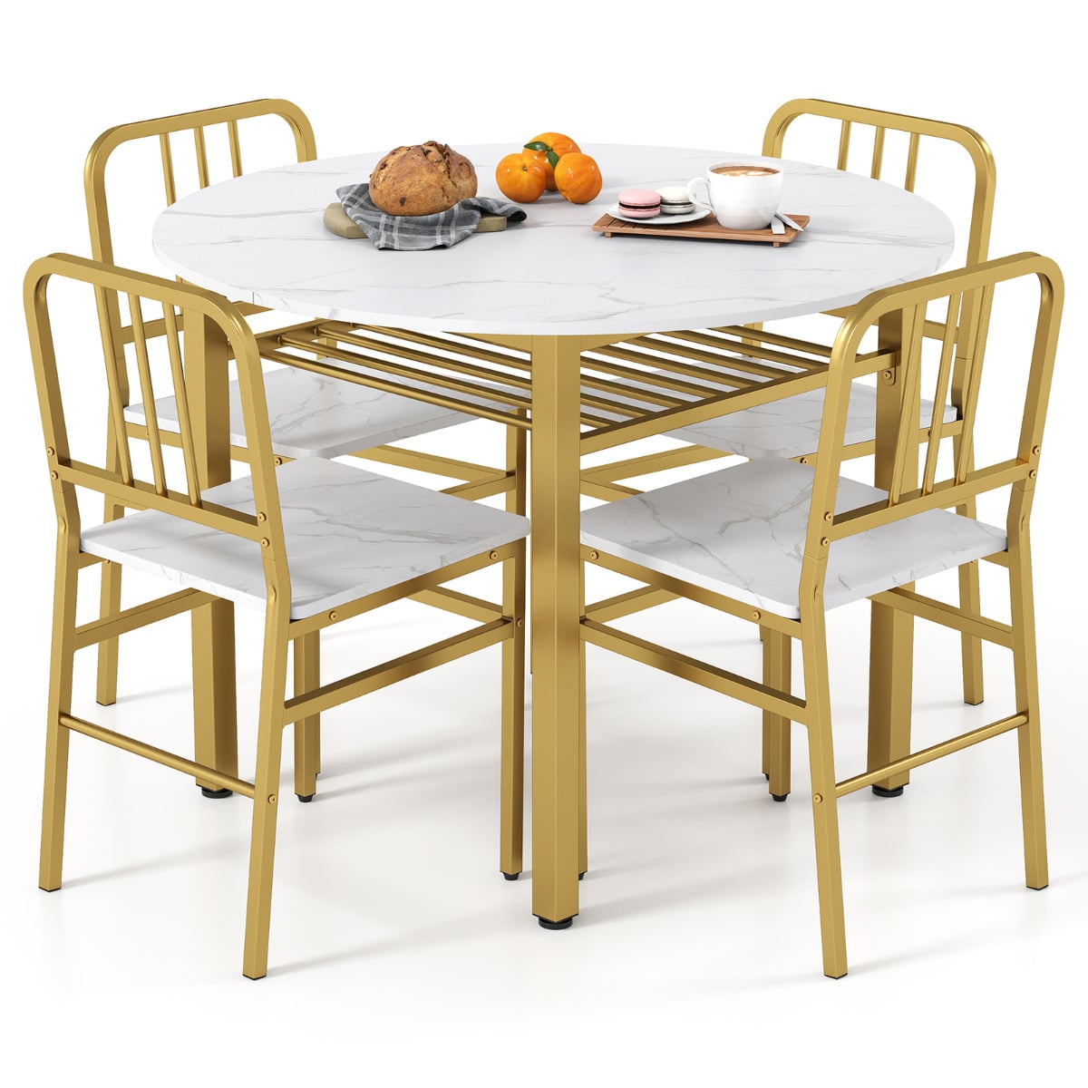 5 Piece Dining Table Set with Storage Rack for Dining Room White Dinning room 