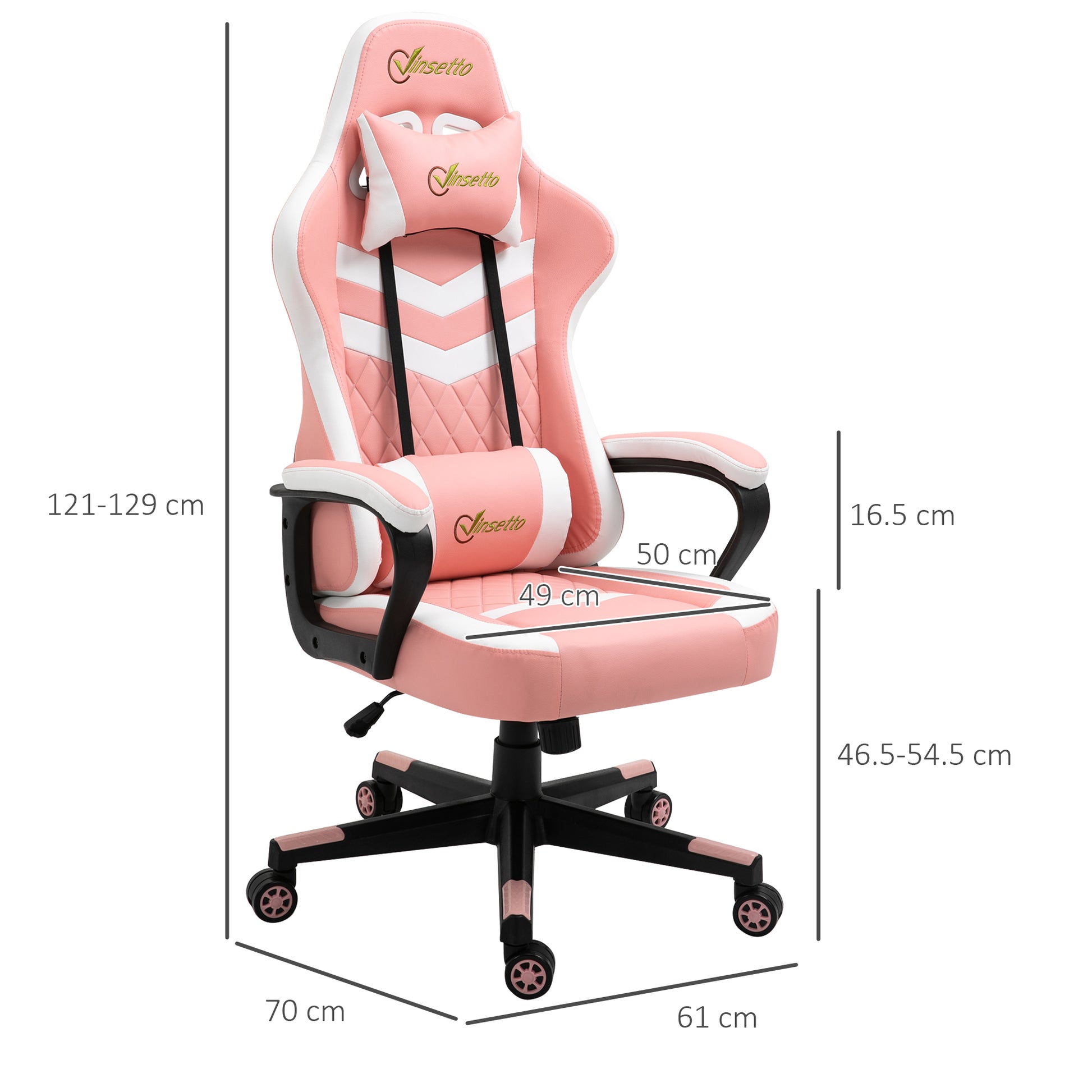 Image for Vinsetto Racing Gaming Chair with Lumbar Support, Headrest, Swivel Wheel, PVC Leather Gamer Desk Chair for Home Office, Pink White