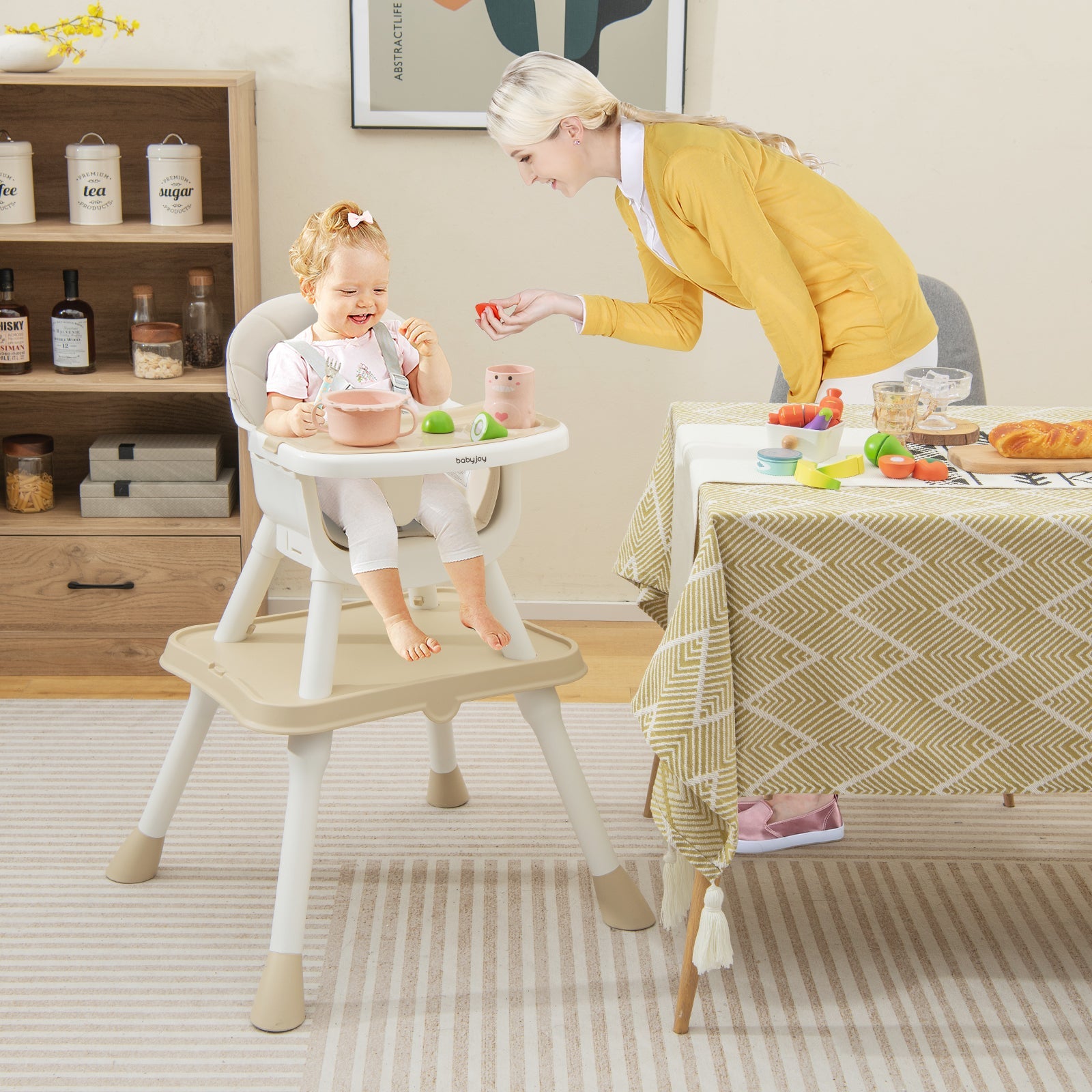 6 - in - 1 Baby High Chair with Convertible Table and Removable Tray - Beige - ChairwayUKBaby ChairAD10036GB - BE6 - in - 1 Baby High Chair with Convertible Table and Removable Tray - Beige