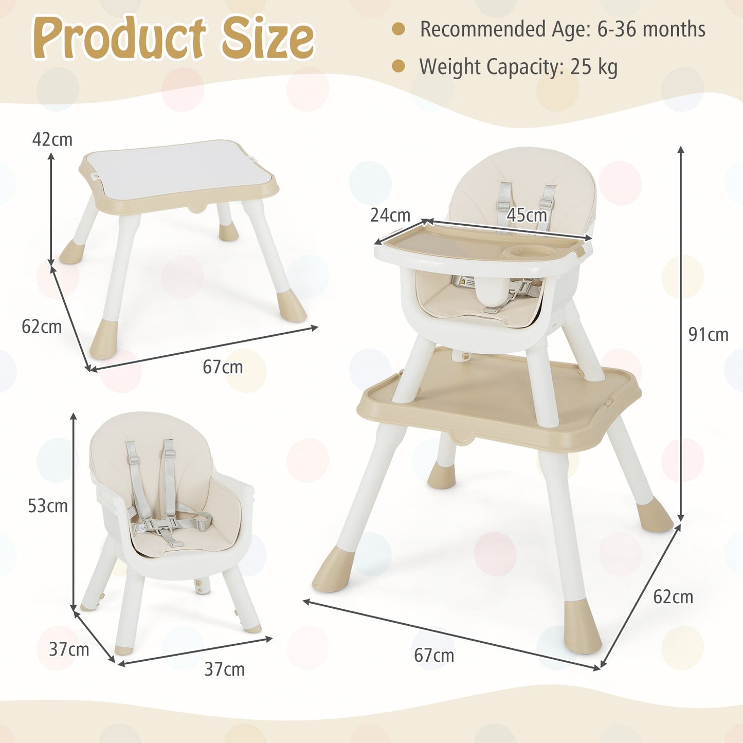 6 - in - 1 Baby High Chair with Convertible Table and Removable Tray - Beige - ChairwayUKBaby ChairAD10036GB - BE6 - in - 1 Baby High Chair with Convertible Table and Removable Tray - Beige
