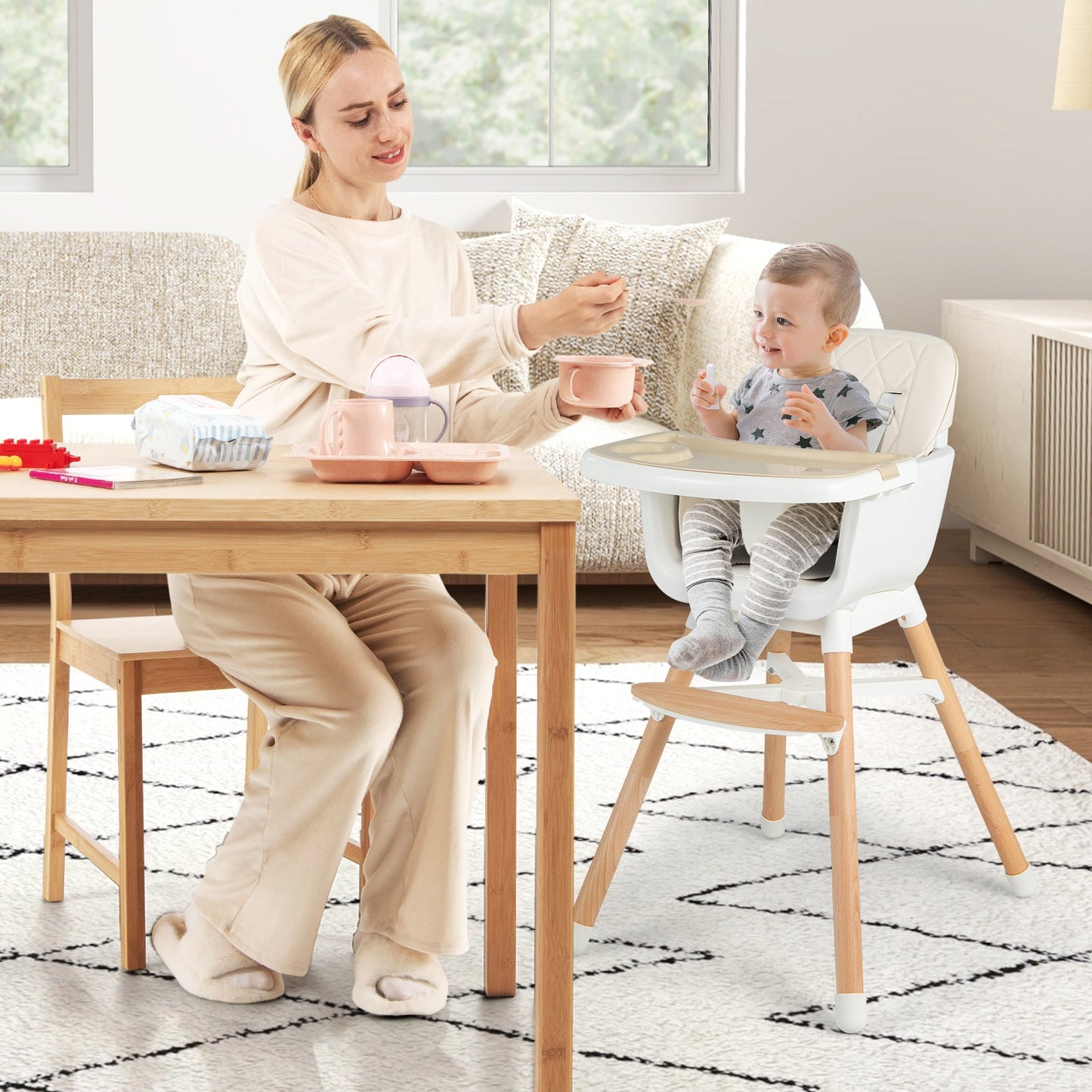 6 - in - 1 Convertible Baby High Chair with Adjustable Legs - ChairwayUKBaby ChairAD10035GB - BE6 - in - 1 Convertible Baby High Chair with Adjustable Legs - Beige