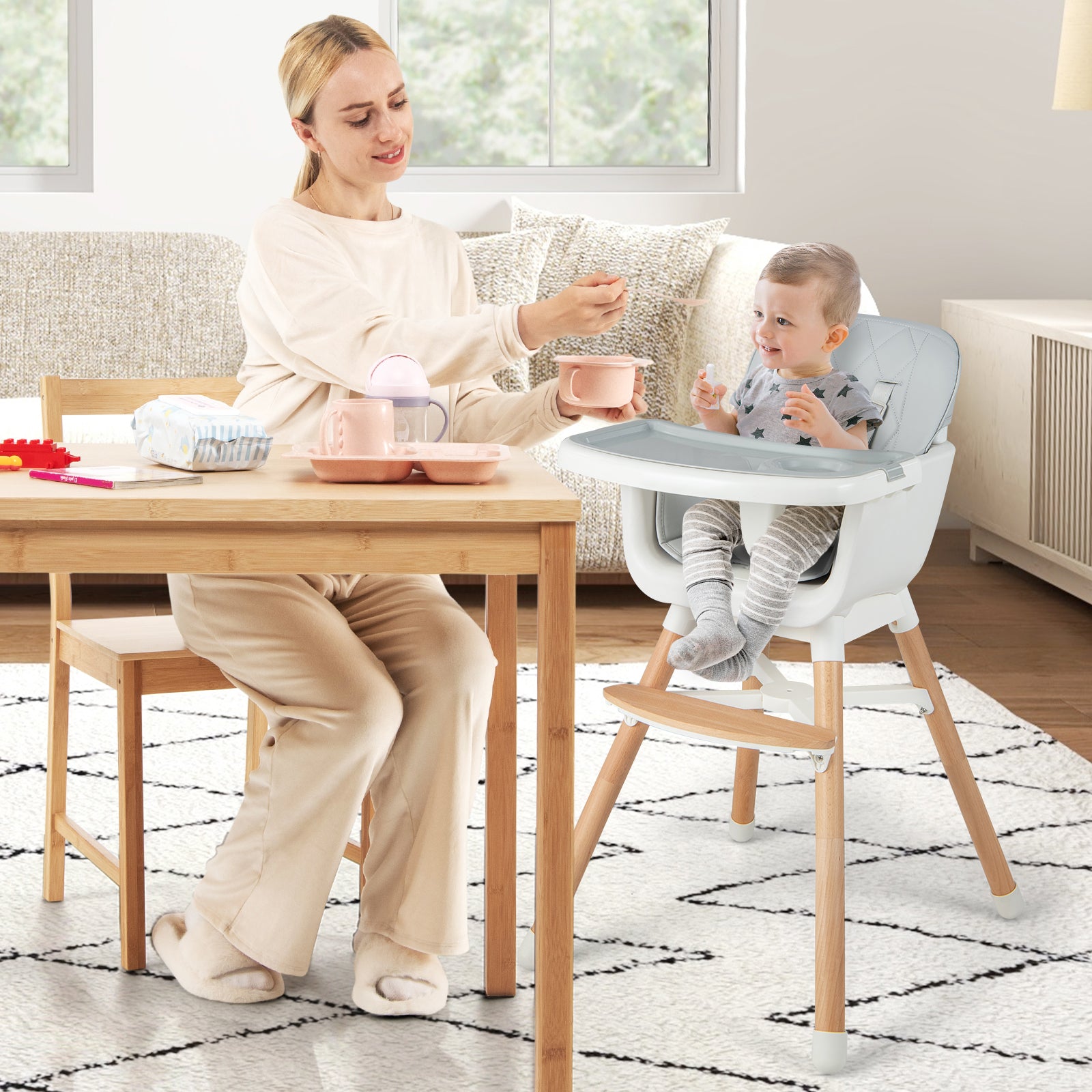 6 - in - 1 Convertible Baby High Chair with Adjustable Legs - ChairwayUKBaby ChairAD10035GB - BE6 - in - 1 Convertible Baby High Chair with Adjustable Legs - Beige