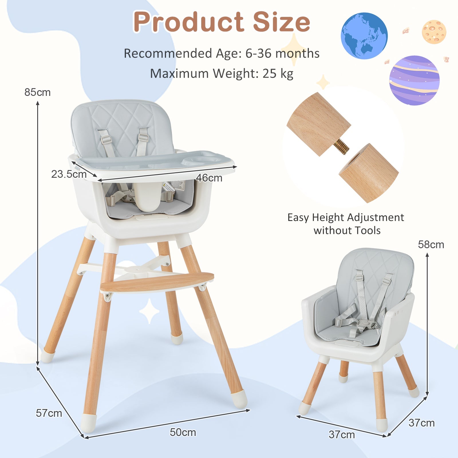 6 - in - 1 Convertible Baby High Chair with Adjustable Legs - ChairwayUKBaby ChairAD10035GB - BE6 - in - 1 Convertible Baby High Chair with Adjustable Legs - Beige
