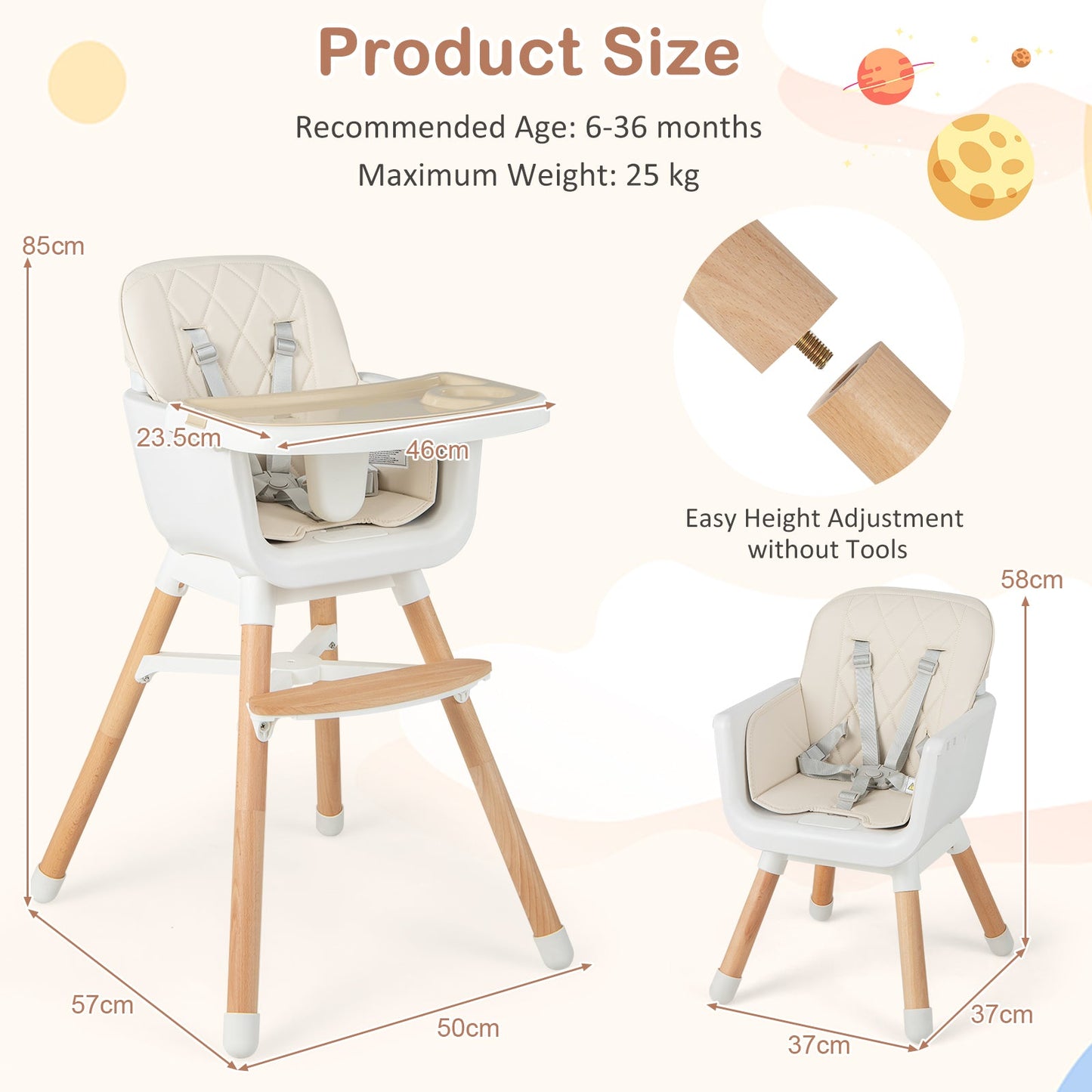 6 - in - 1 Convertible Baby High Chair with Adjustable Legs - ChairwayUKBaby ChairAD10035GB - BE6 - in - 1 Convertible Baby High Chair with Adjustable Legs - Beige