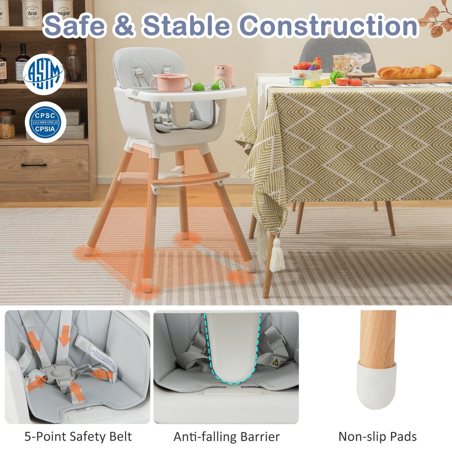 6 - in - 1 Convertible Baby High Chair with Adjustable Legs - ChairwayUKBaby ChairAD10035GB - BE6 - in - 1 Convertible Baby High Chair with Adjustable Legs - Beige