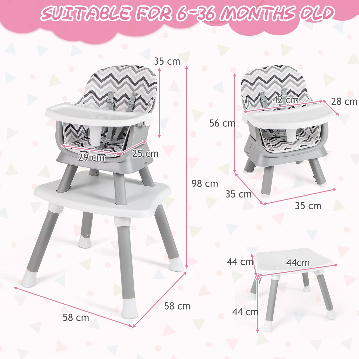 6-in-1 Baby High Chair with 5-Point Harness and Removable Tray - ChairwayUK