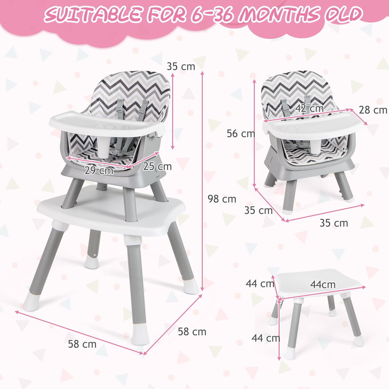 6-in-1 Baby High Chair with 5-Point Harness and Removable Tray - ChairwayUK